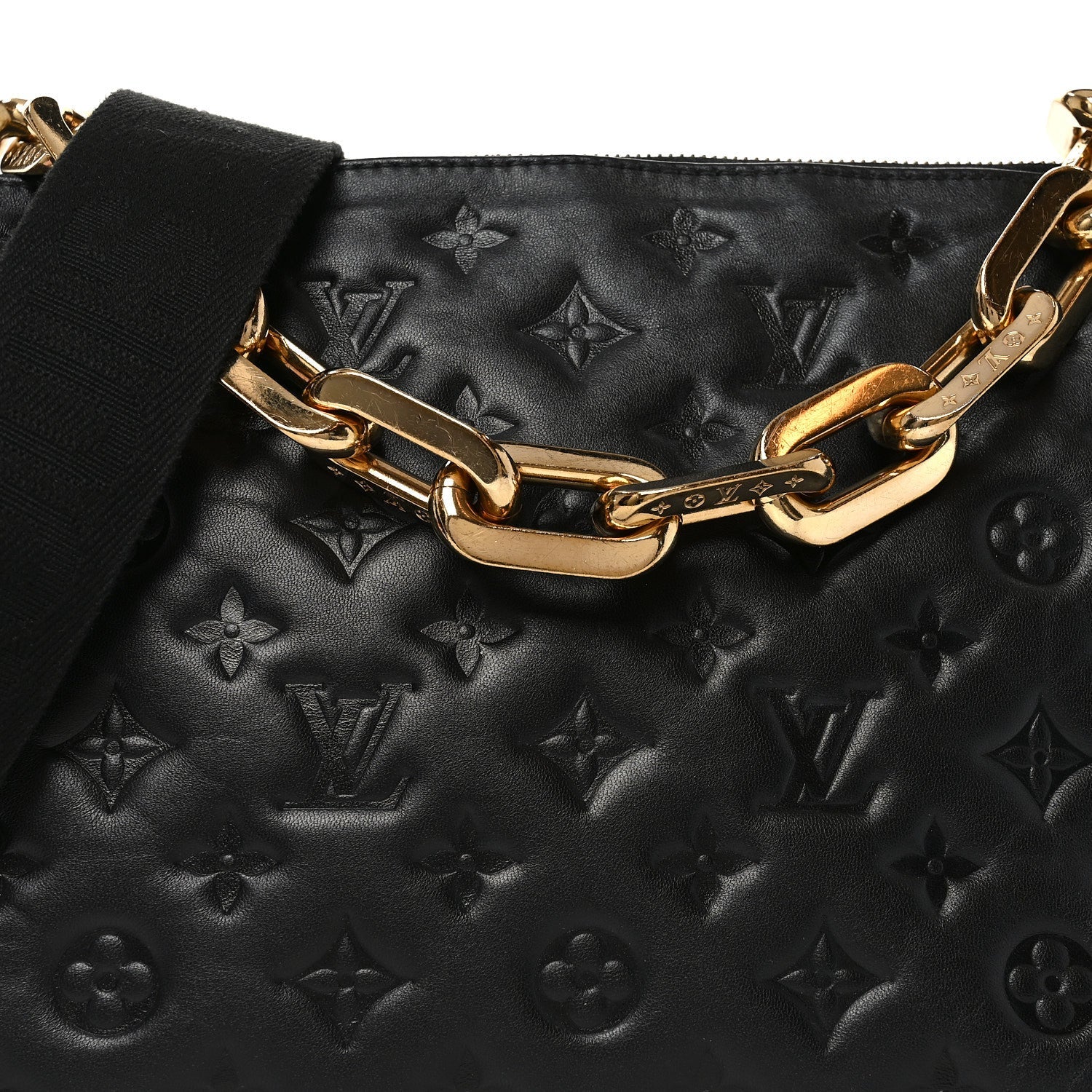 Lambskin Embossed Monogram Coussin MM Black