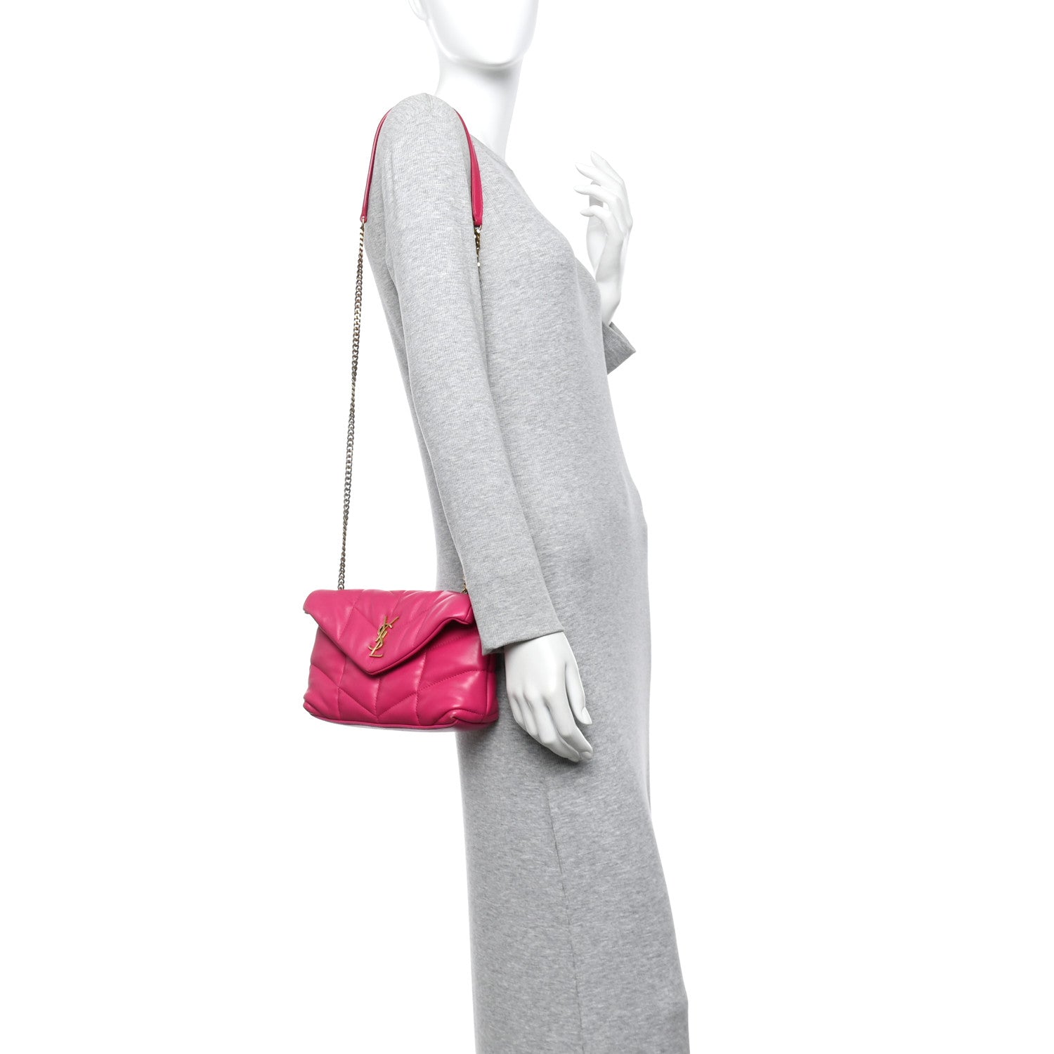 Lambskin Quilted Toy Loulou Puffer Monogram Chain Satchel Bubblegum
