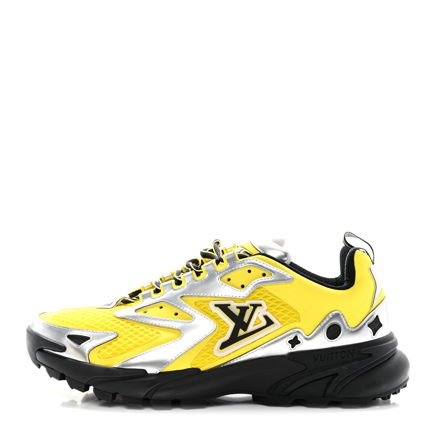 Metallic Calfskin Mesh Mens LV Runner Tatic Sneakers 8 Yellow
