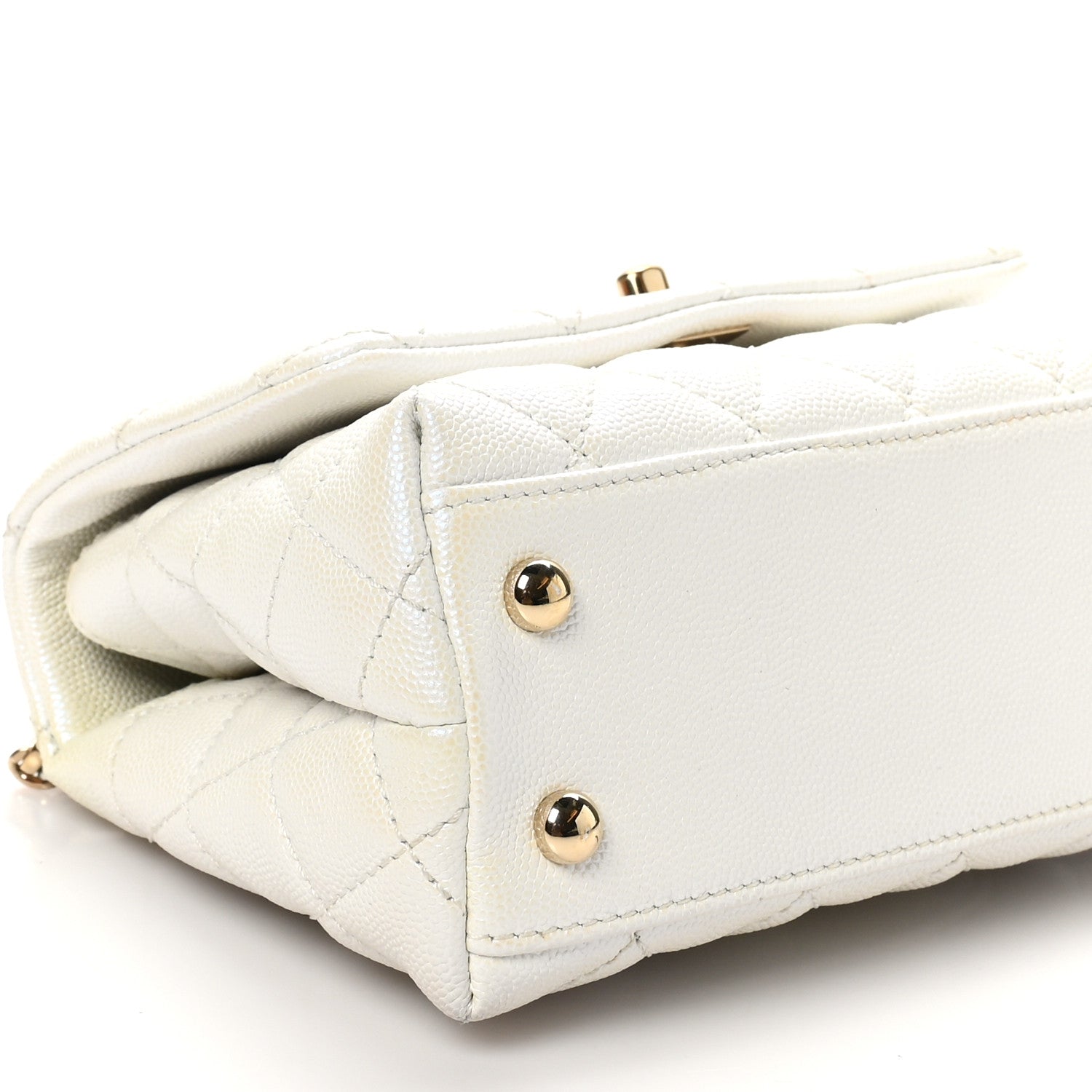 Iridescent Caviar Quilted Extra Mini Coco Handle Flap White
