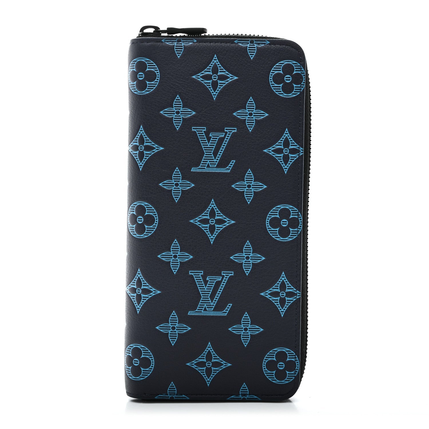 Calfskin Monogram Shadow Vertical Zippy Wallet Blue