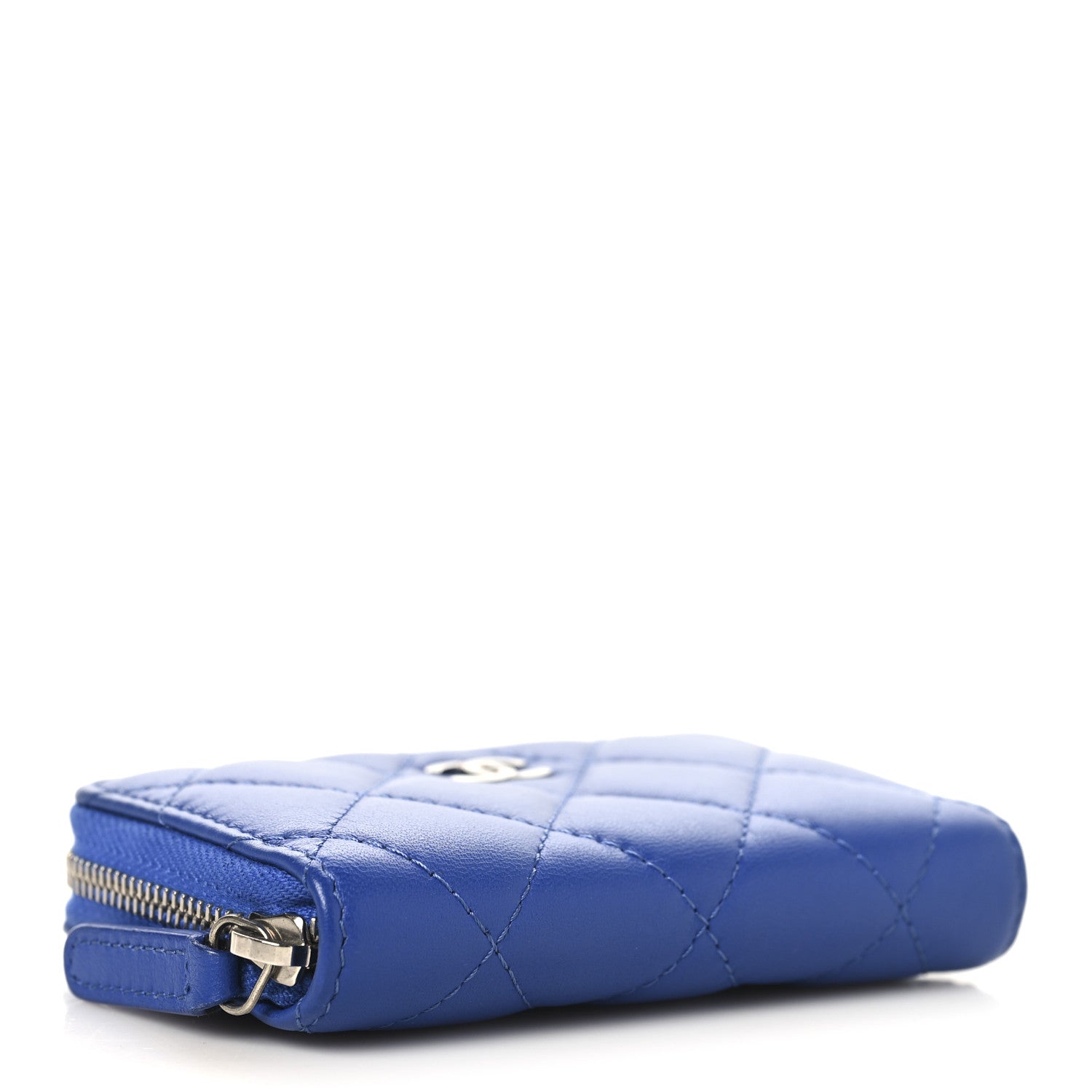 Lambskin Quilted Zip Coin Purse Blue