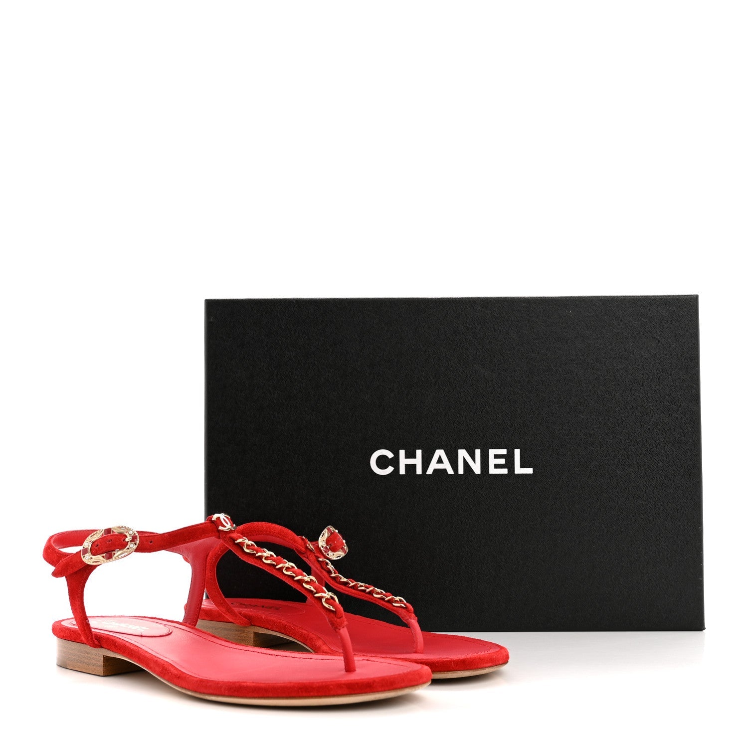 Suede Calfskin Thong Sandals 36 Red