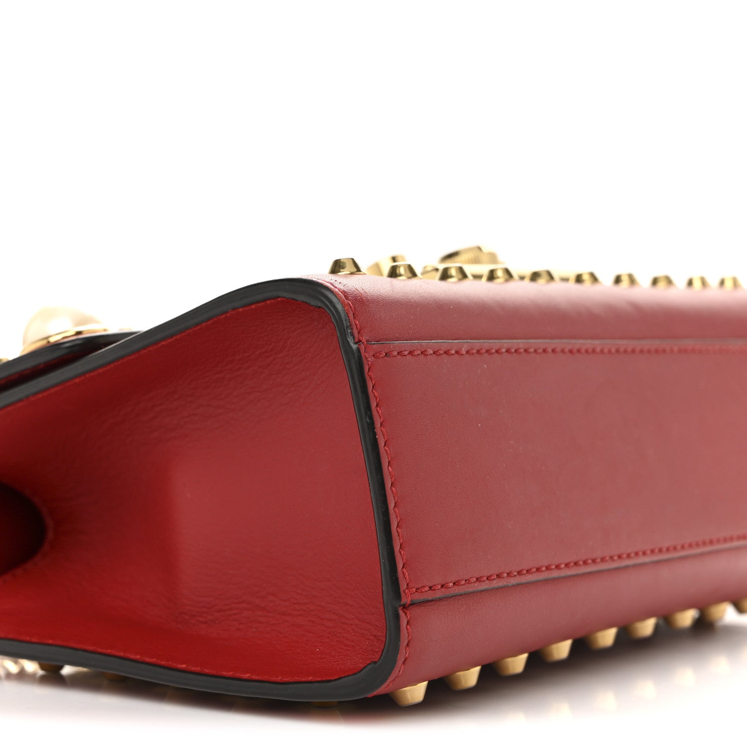 Calfskin Studded Small Padlock Shoulder Bag Hibiscus Red