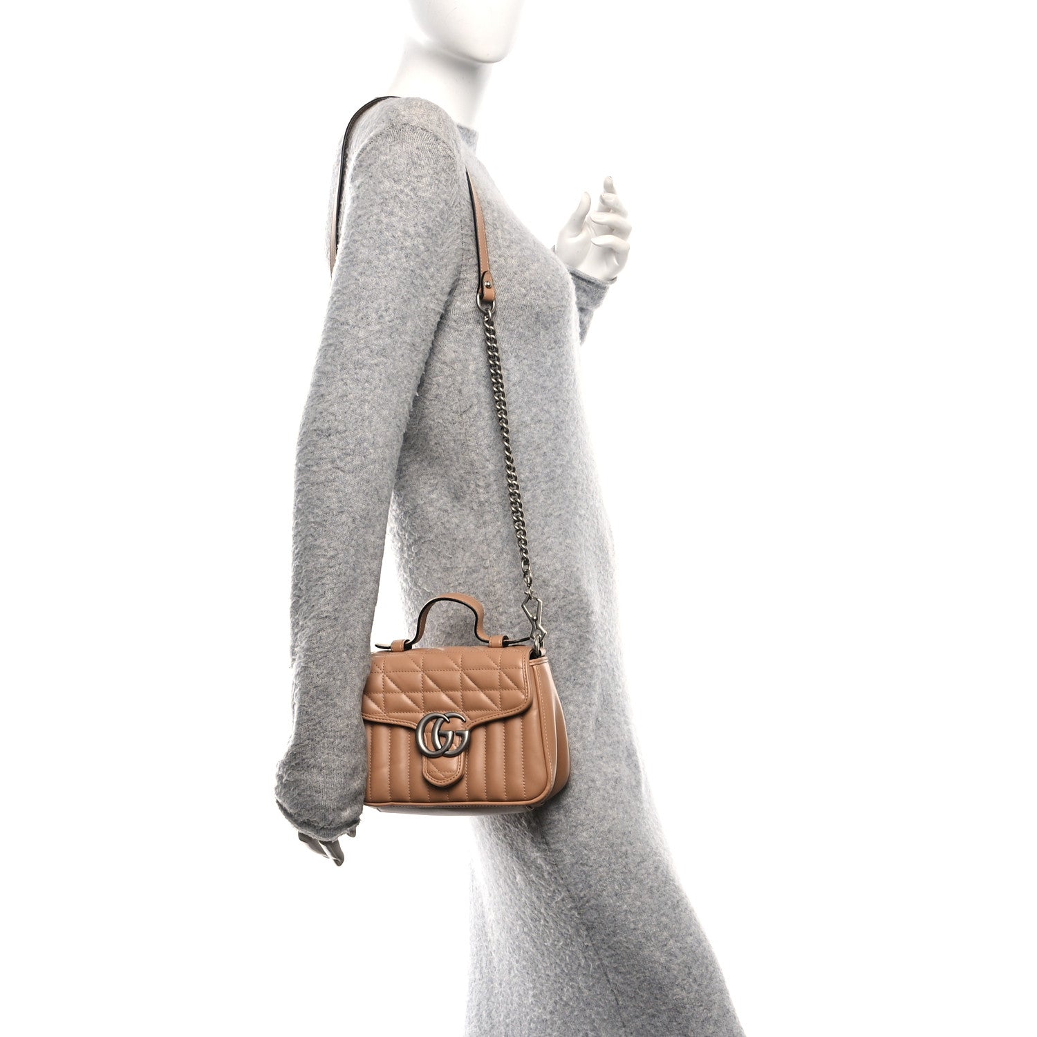 Calfskin Matelasse Aria Mini GG Marmont Top Handle Shoulder Bag Camelia
