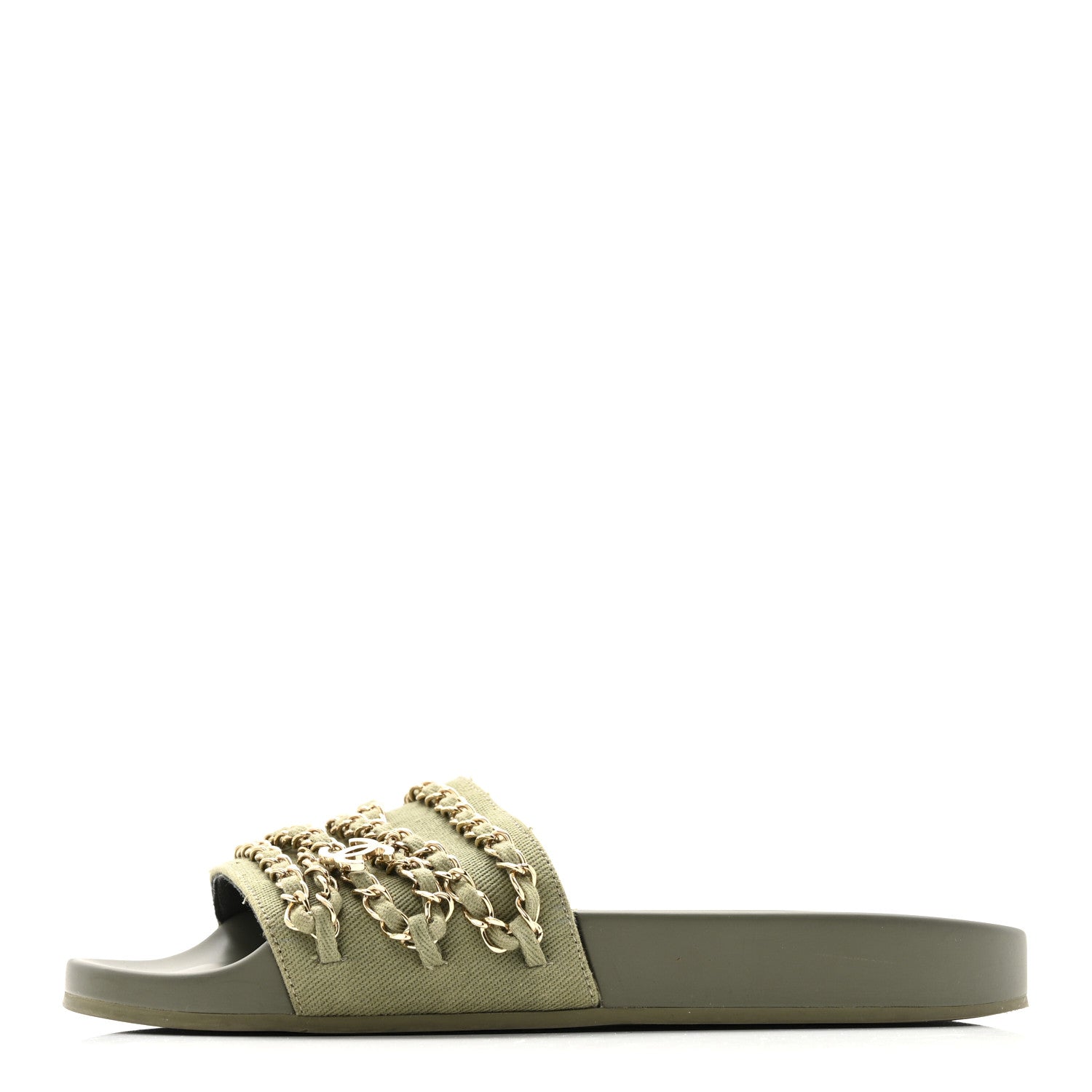 Canvas Chain Flat Sandals 37 Khaki