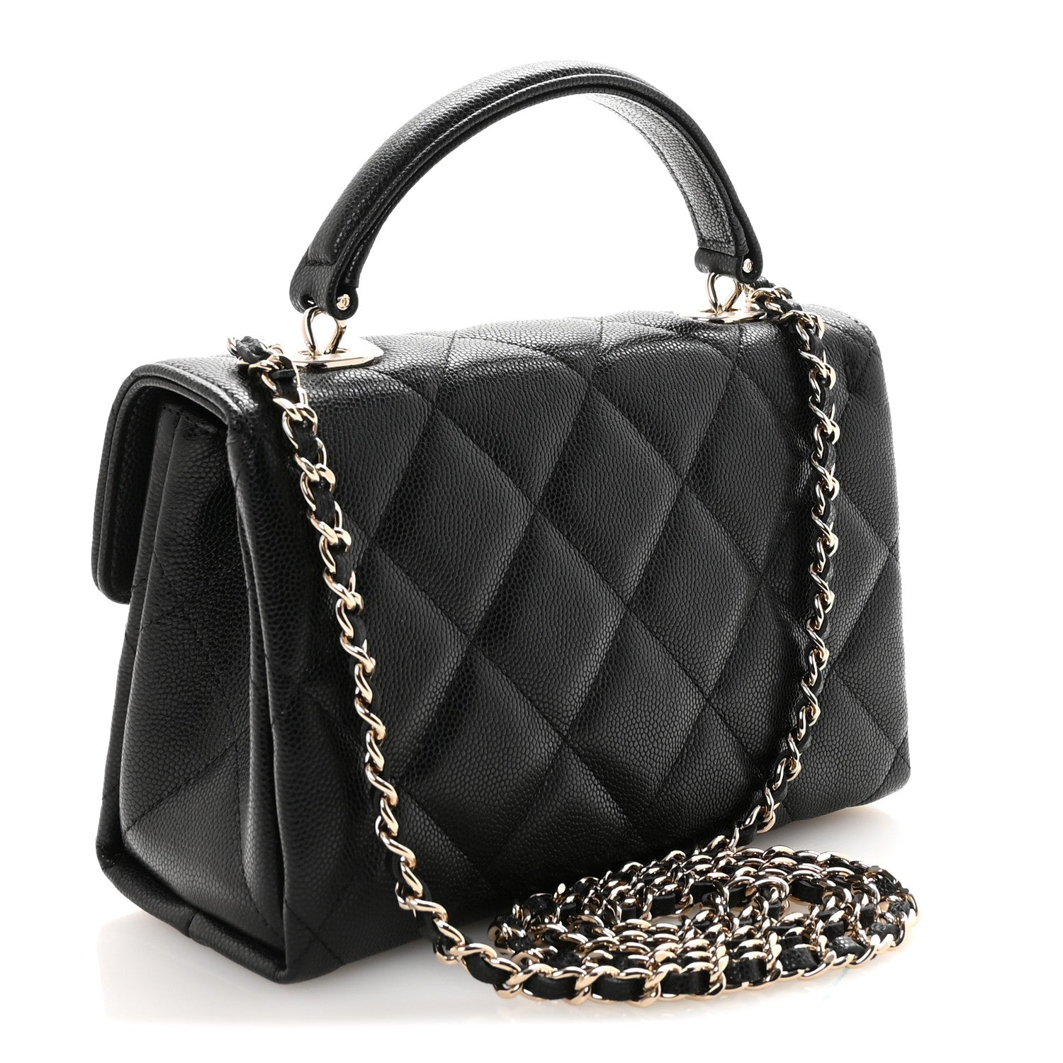 Caviar Quilted Mini Retro Twist Top Handle Flap Black