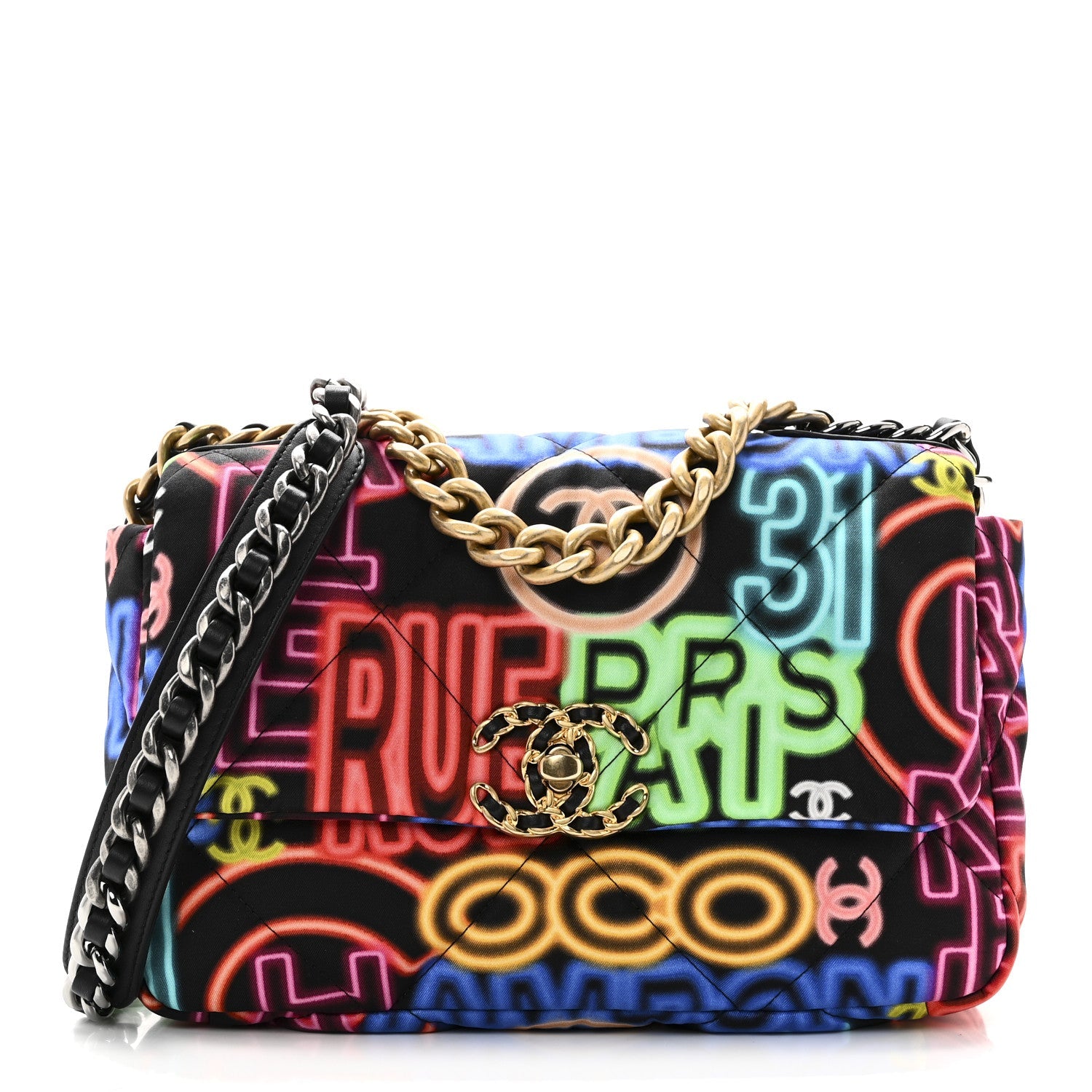 Fabric Printed Medium Chanel 19 Flap Black Multicolor