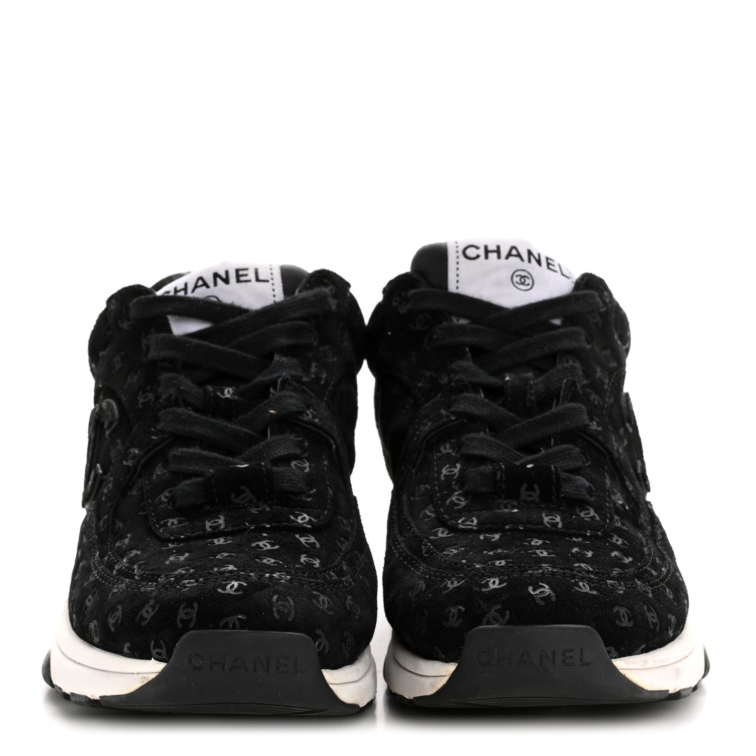 Suede Calfskin Printed CC Sneakers 35 Black