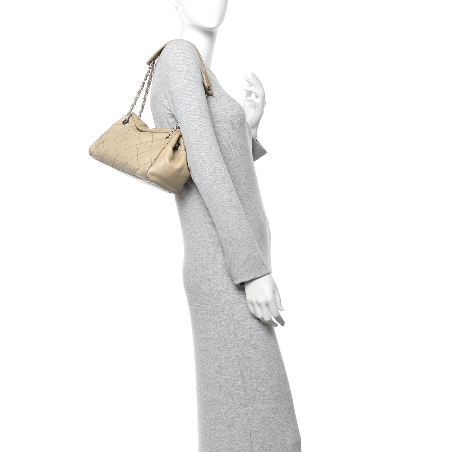 Lambskin Stitched Accordion Tote Beige
