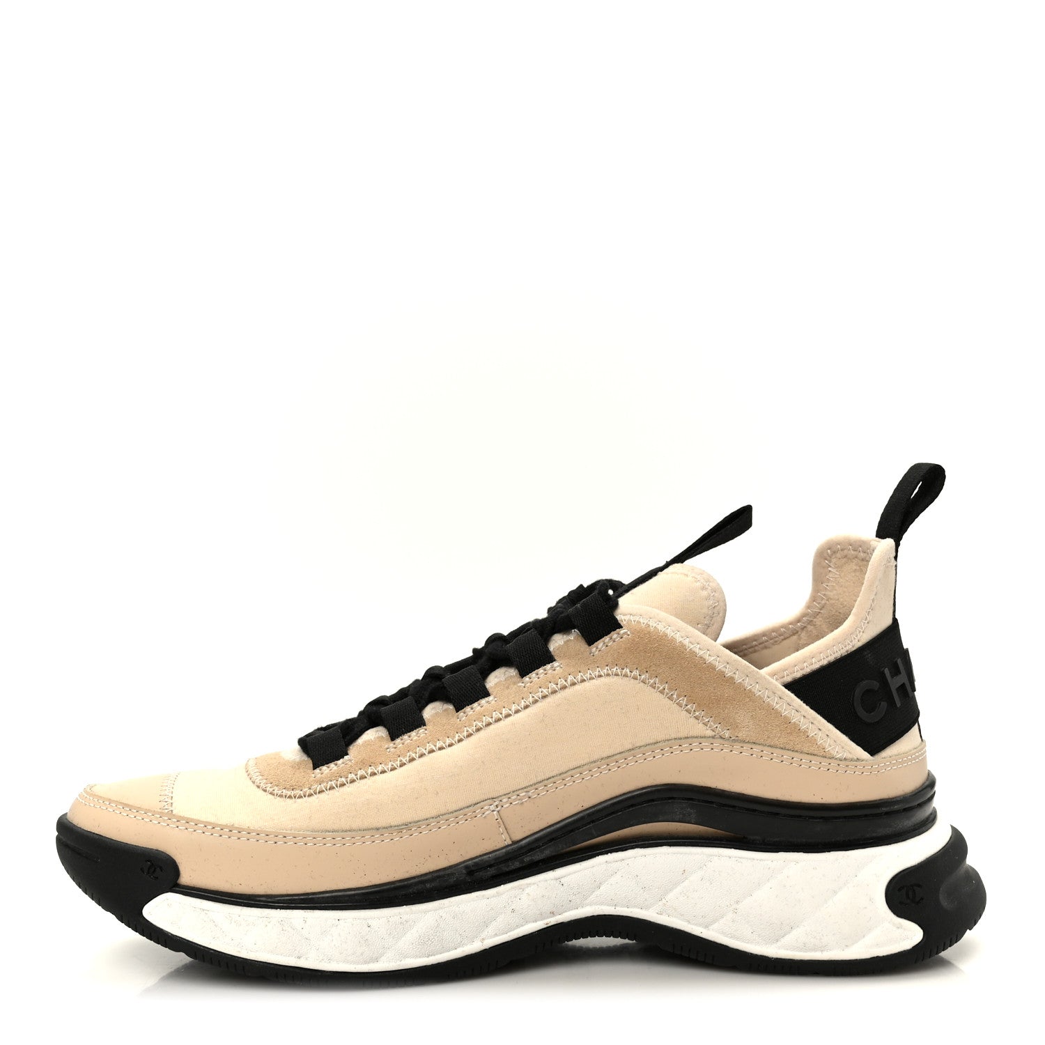Velvet Calfskin Mixed Fibers CC Sneakers 37.5 Beige