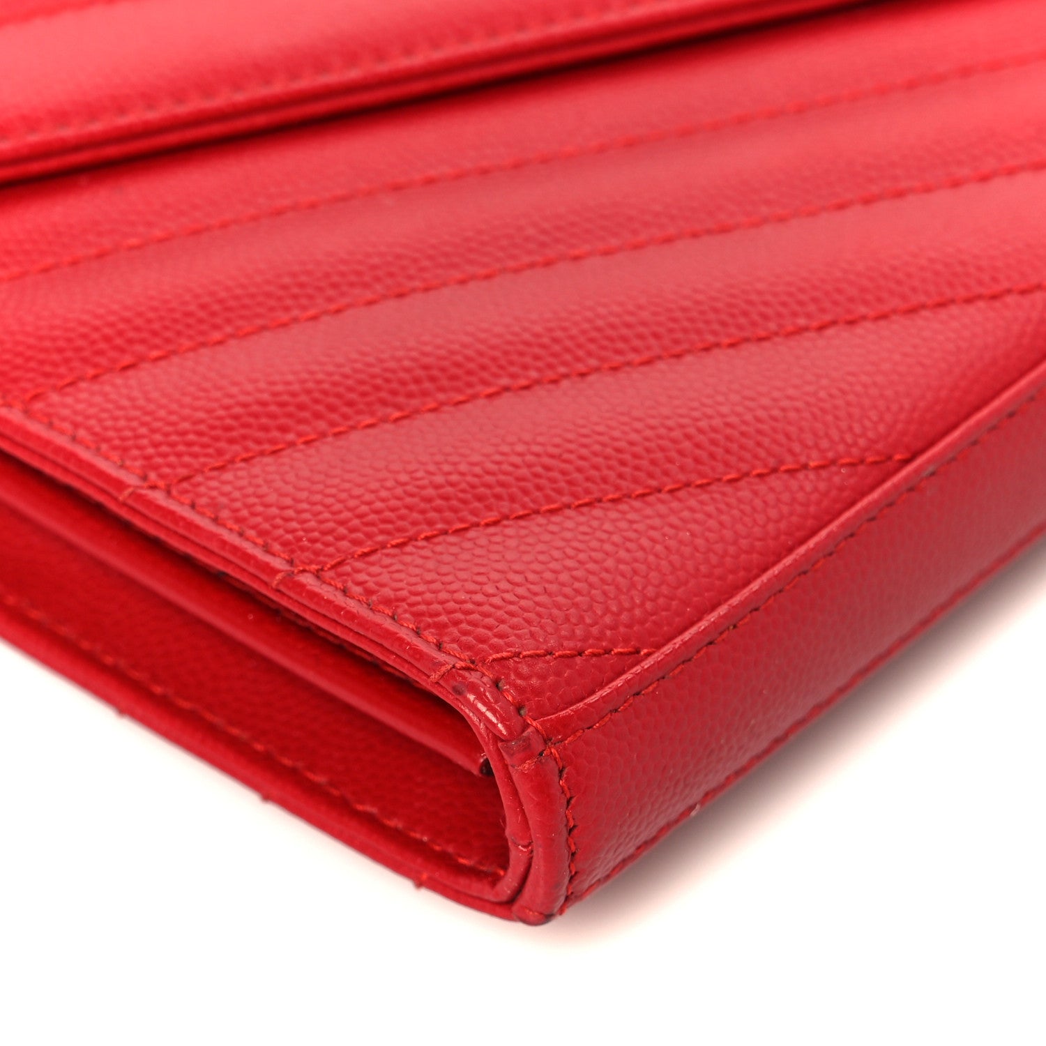 Grain De Poudre Matelasse Chevron Monogram Chain Wallet Red