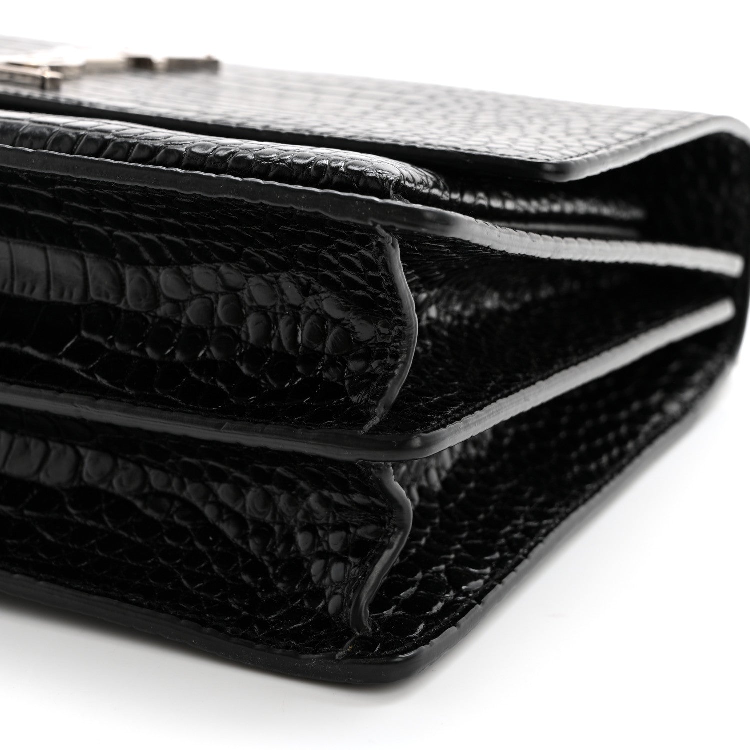 Calfskin Crocodile Embossed Large Monogram Sunset Black