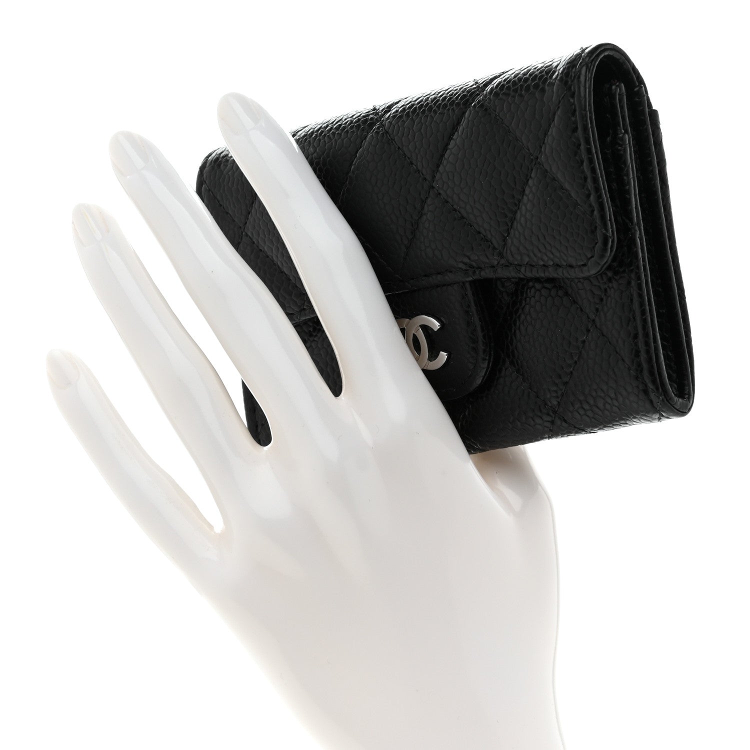 Caviar Quilted Flap Card Holder Wallet Black