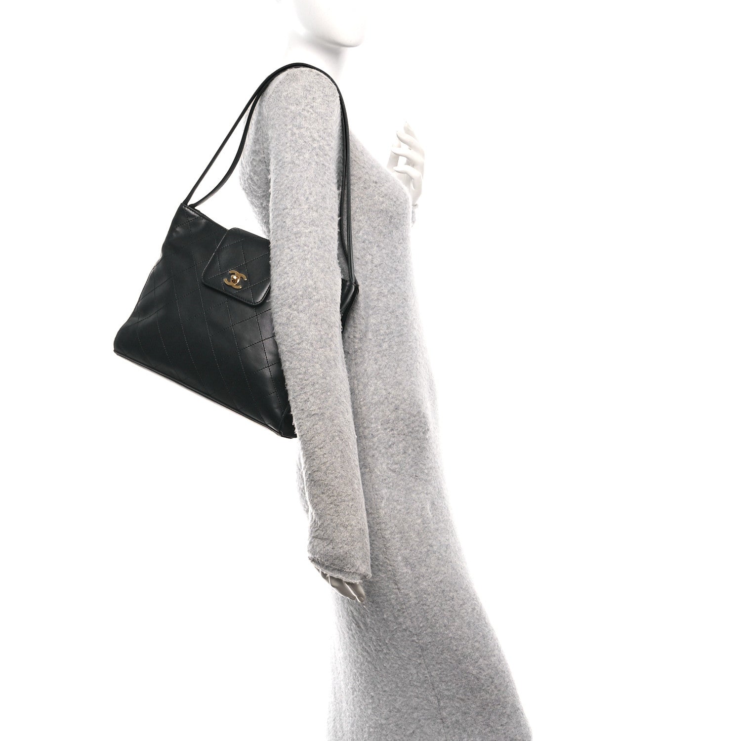 Lambskin Quilted CC Flap Shoulder Bag Black