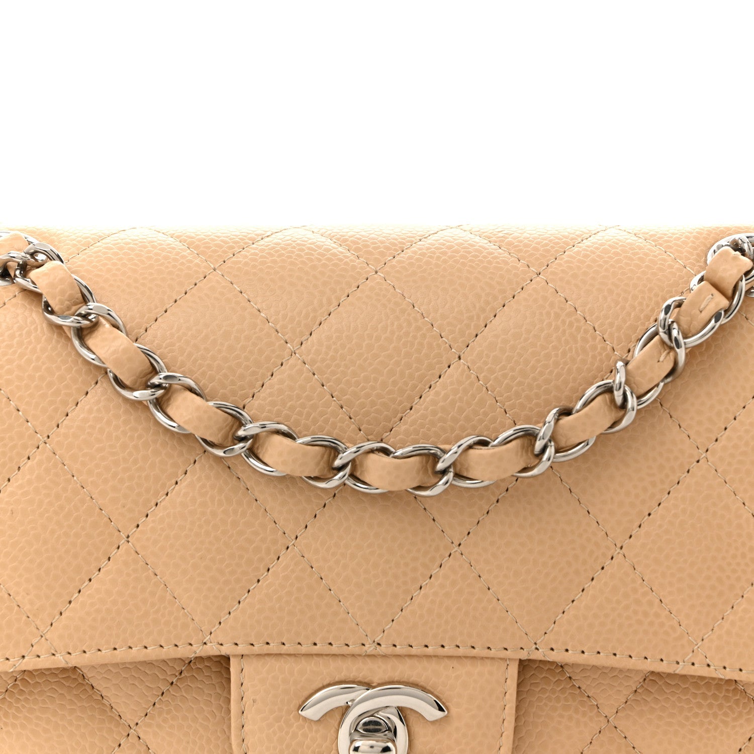 Caviar Quilted Small Double Flap Beige