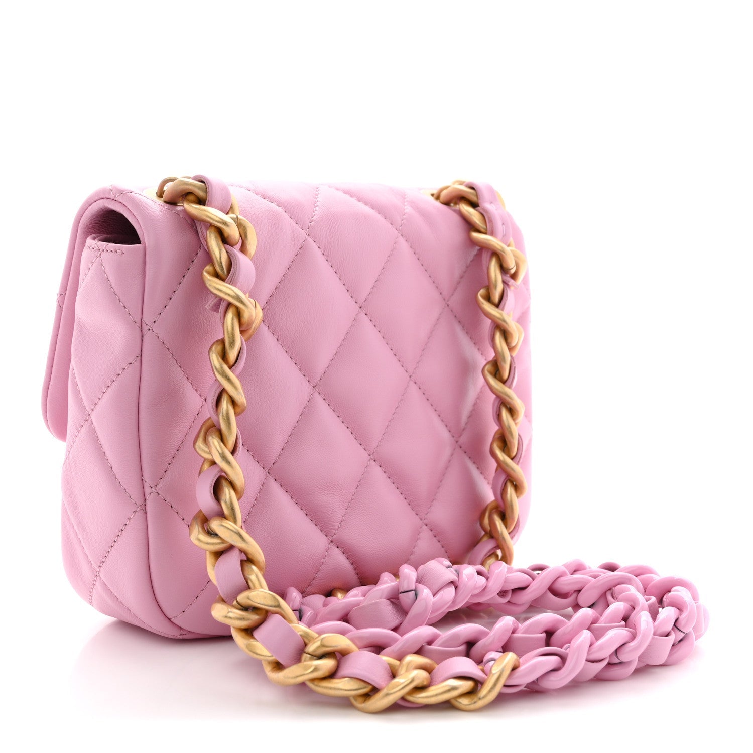 Lambskin Quilted Mini Lacquered Chain Flap Pink