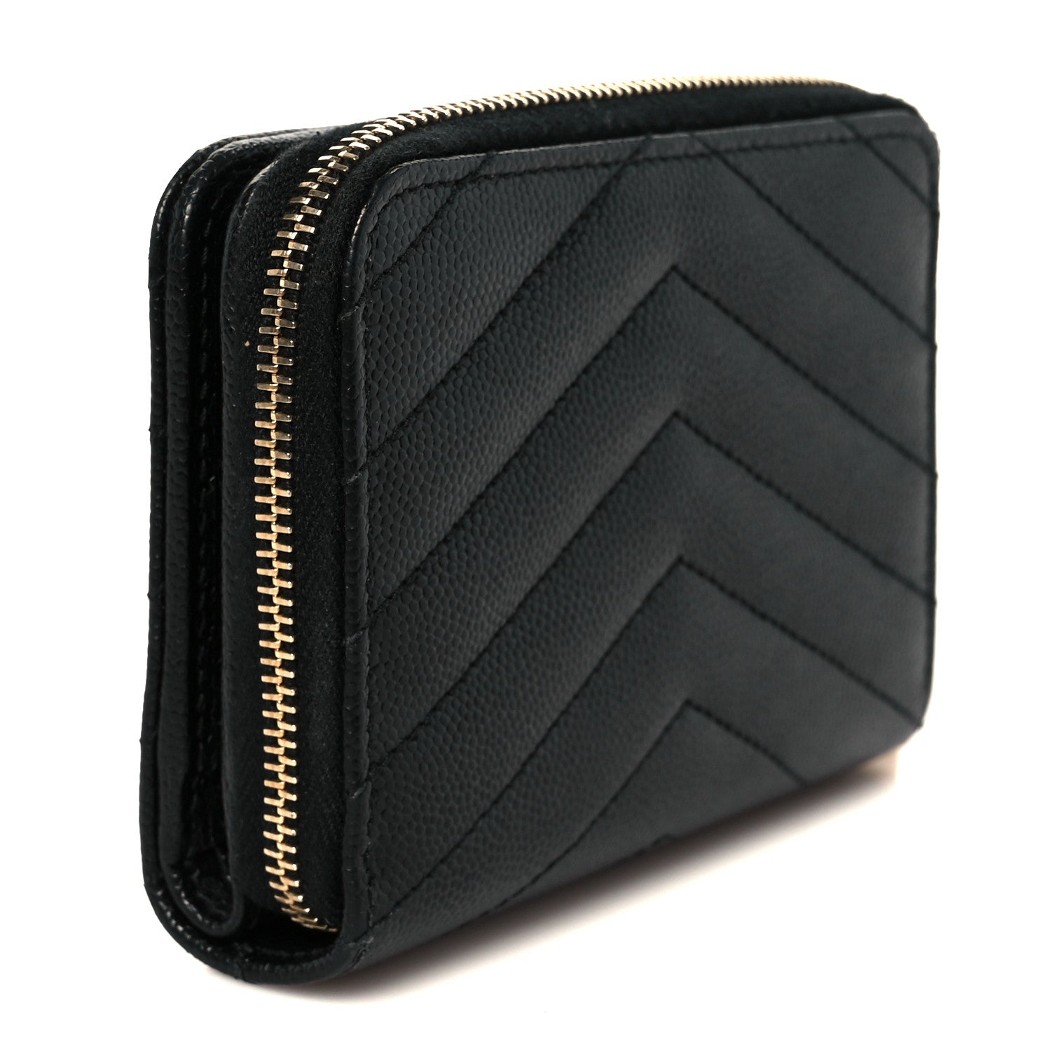 Grain De Poudre Matelasse Chevron Monogram Compact Zip Around Wallet Black