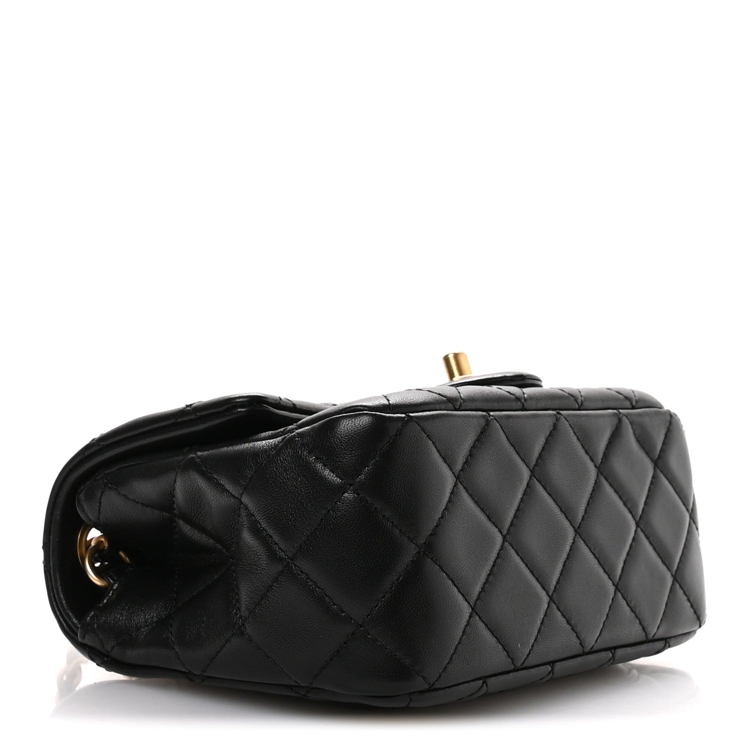 Lambskin Quilted Mini Pearl Crush Flap Black