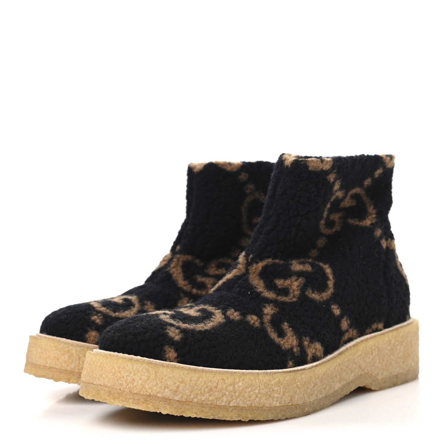 Faux Shearling Hooper GG Womens Ankle Boots 39 Black Natural Tan