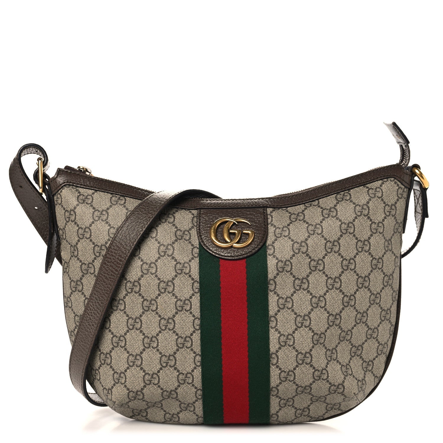 GG Supreme Monogram Web Small Ophidia Half Moon Hobo Brown