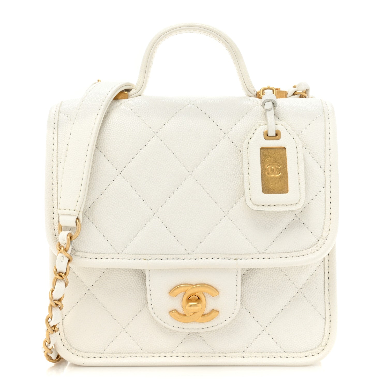 Caviar School Memory Mini Top Handle Flap White