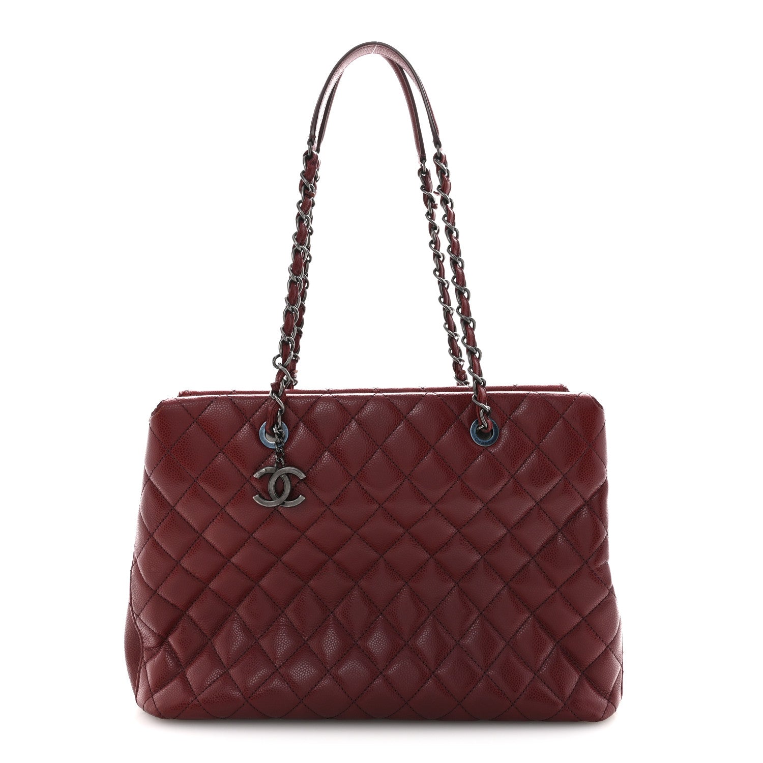 Caviar Quilted City Shopping Tote Dark Red