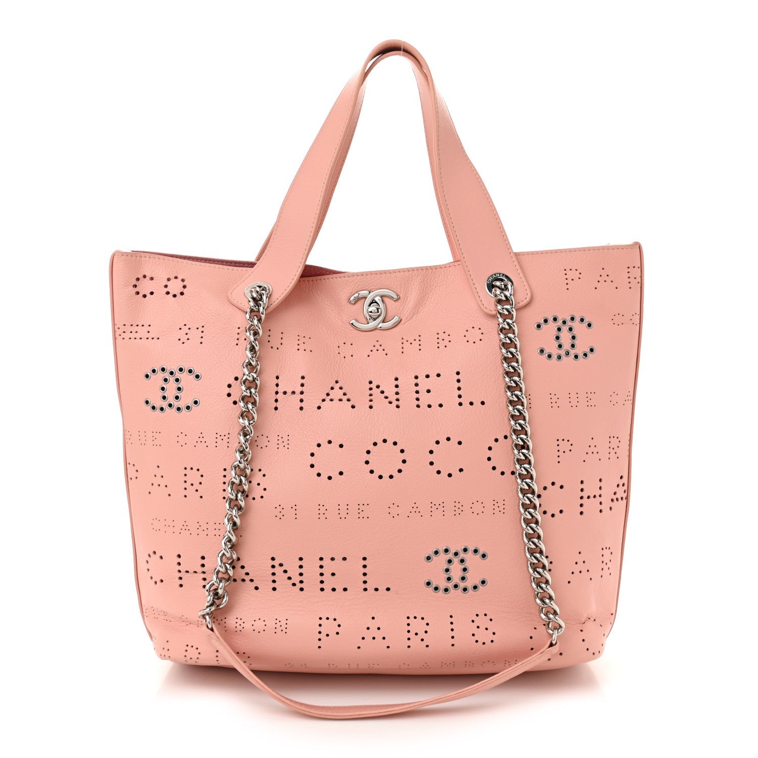 Calfskin Tweed Small Logo Eyelets Shopping Tote Pink