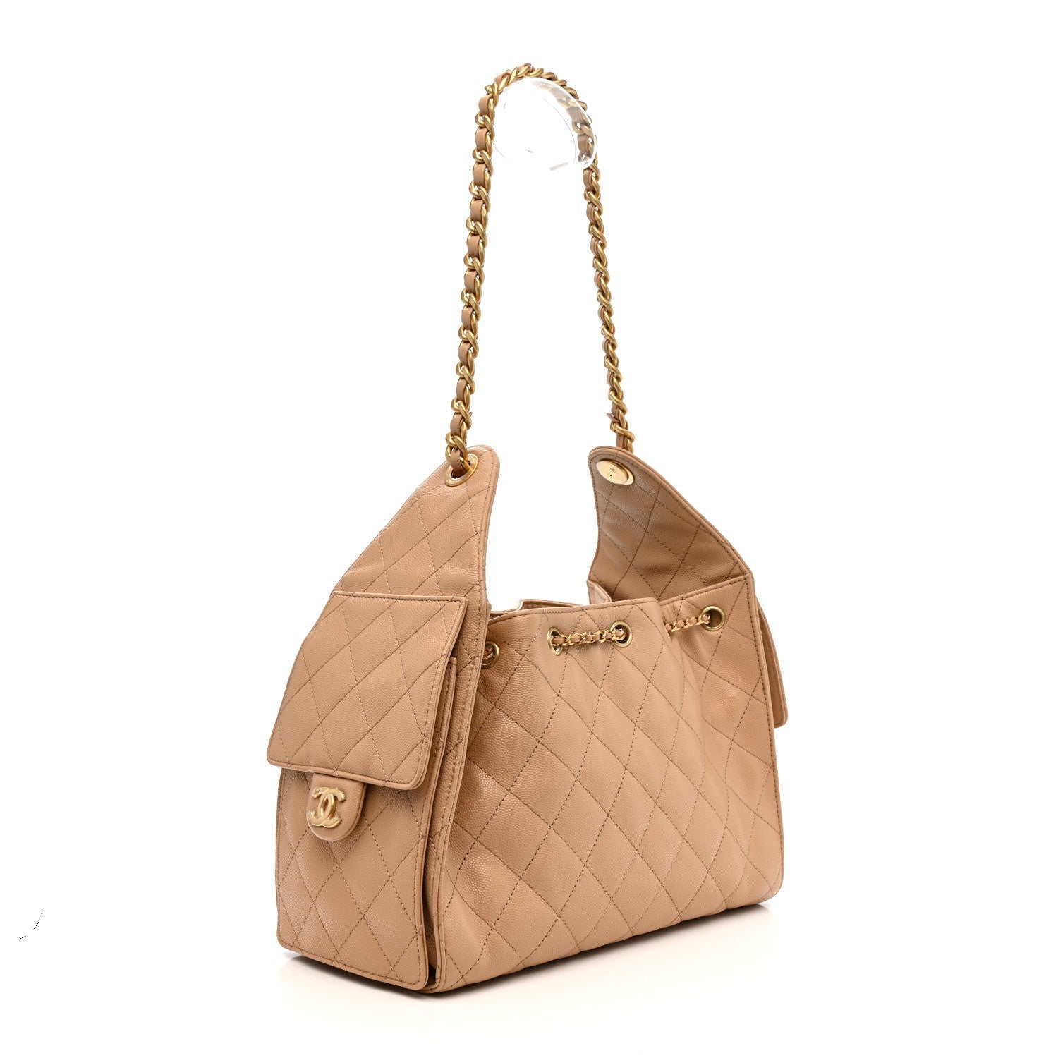 Caviar Quilted Small Chanel 25 Handbag Dark Beige