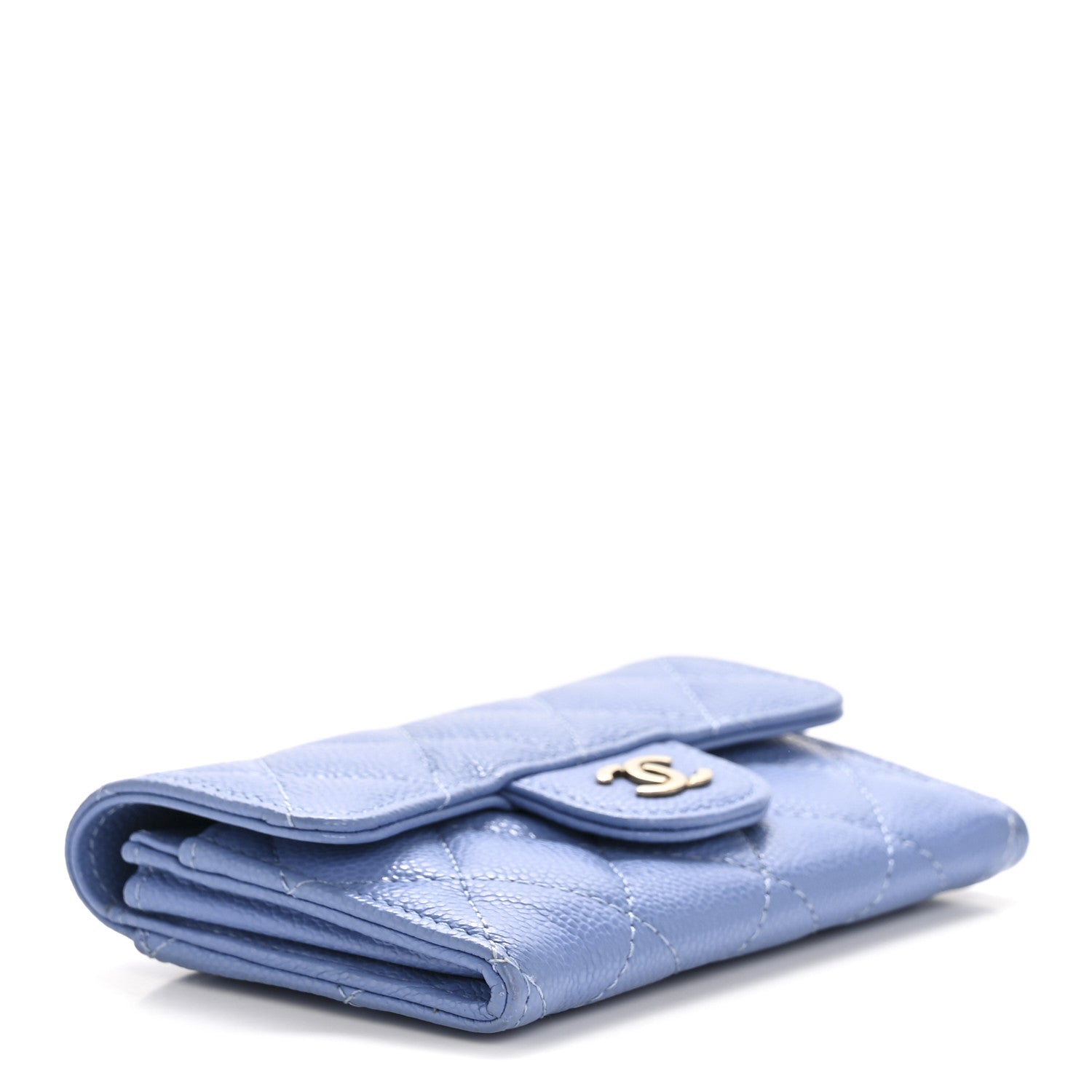 Caviar Quilted Flap Card Holder Wallet Blue
