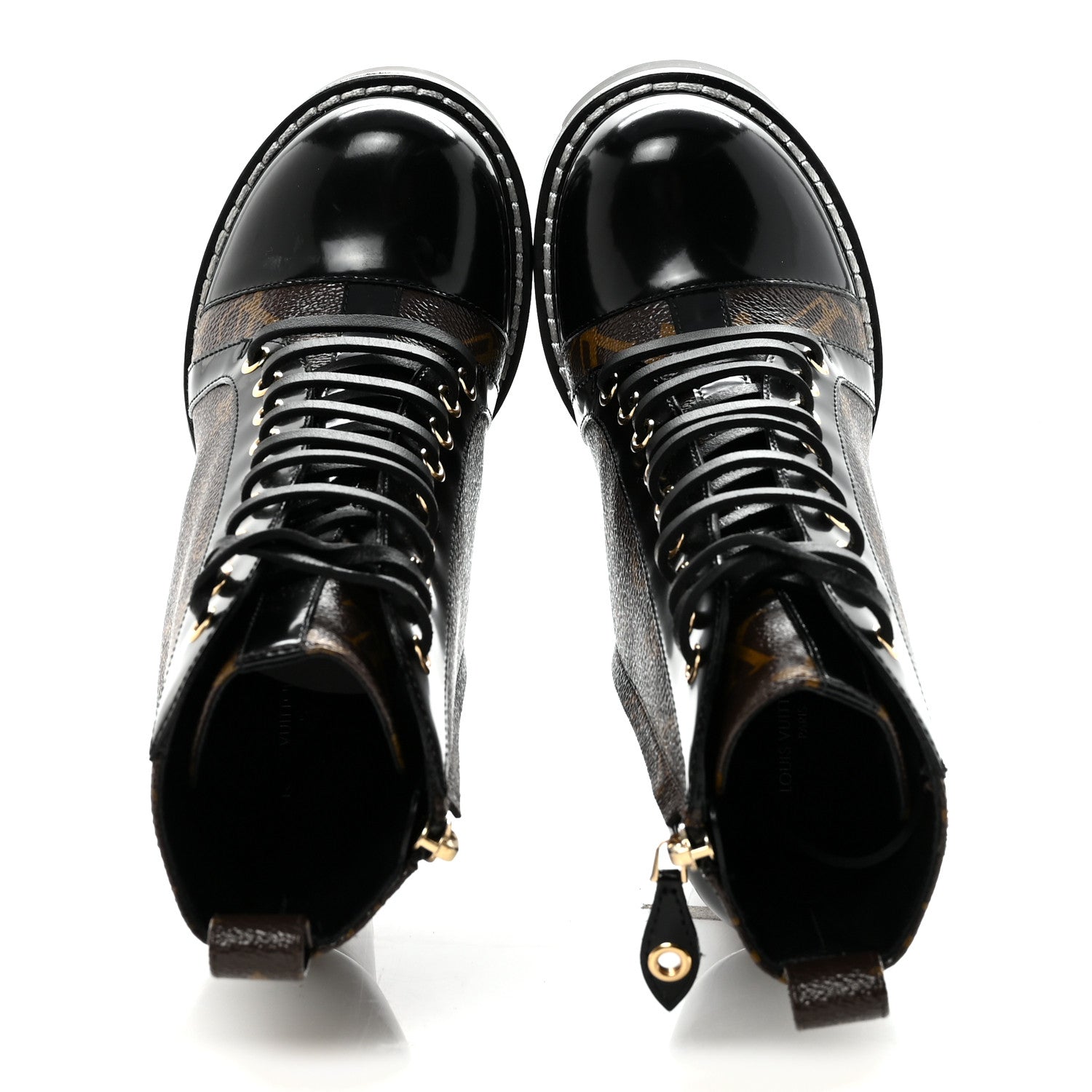 Patent Calfskin Monogram Star Trail Ankle Boots 38 Black