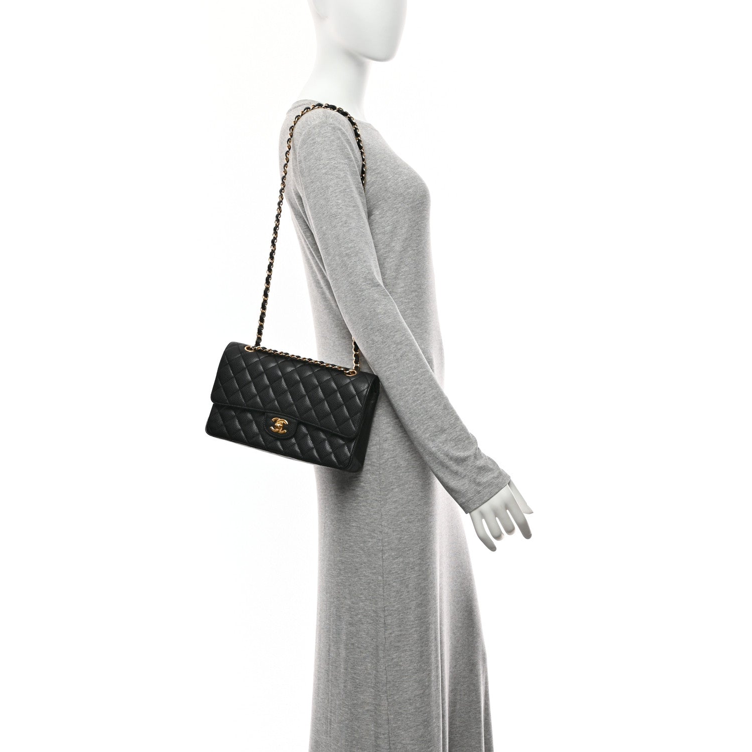 Caviar Quilted Medium Double Flap Black