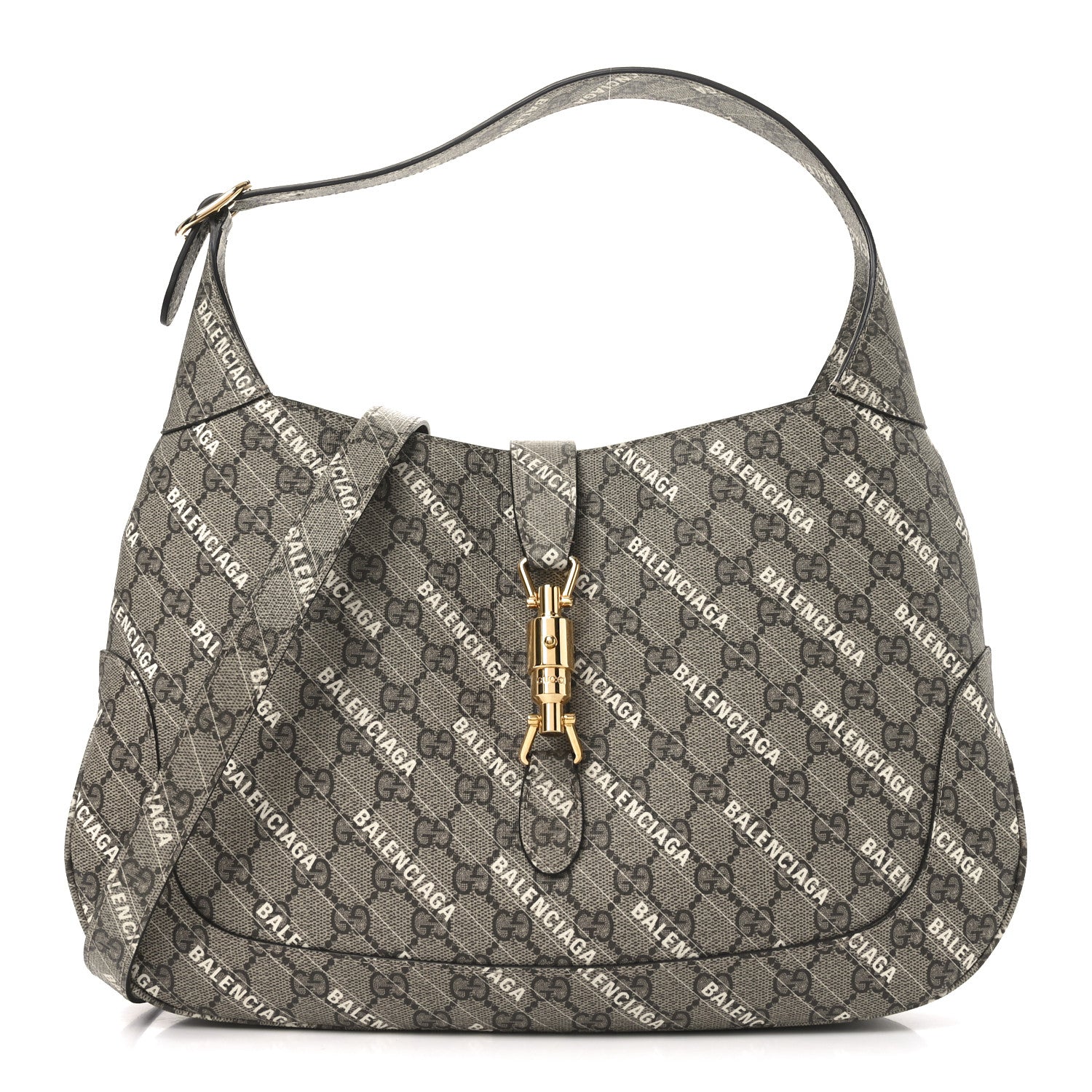 X BALENCIAGA GG Supreme Monogram Logo Print Medium Jackie 1961 Hobo Beige Ebony