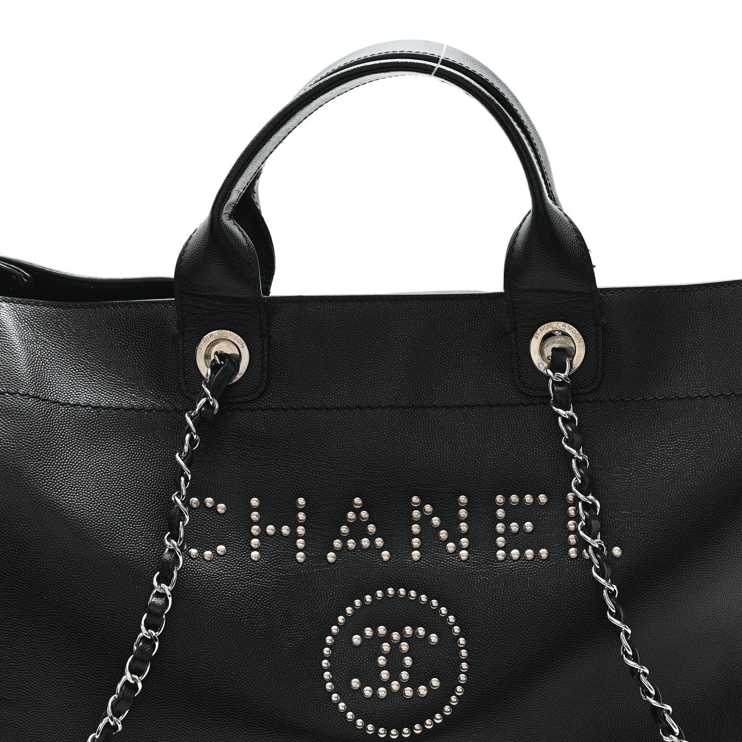 Caviar Medium Studded Deauville Tote Black