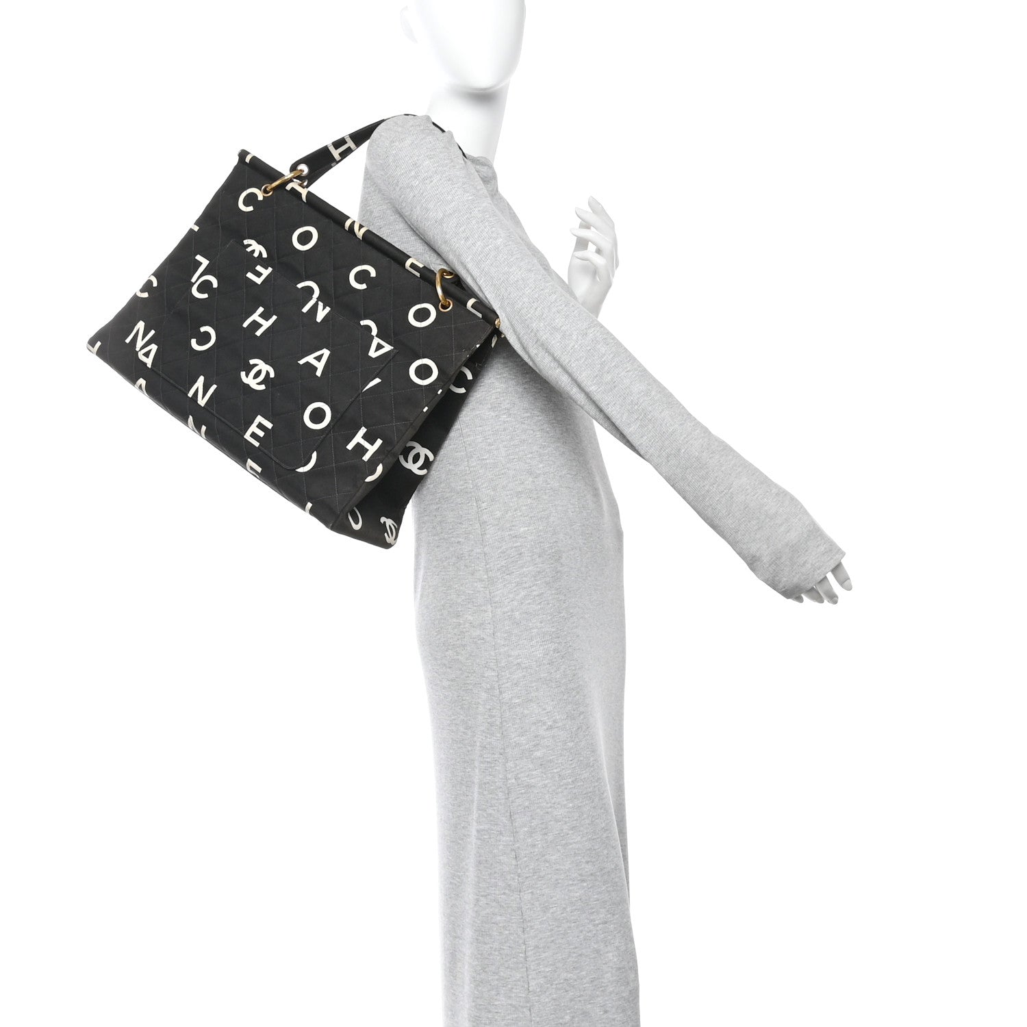 Canvas Printed Quilted Logo Tote Black White