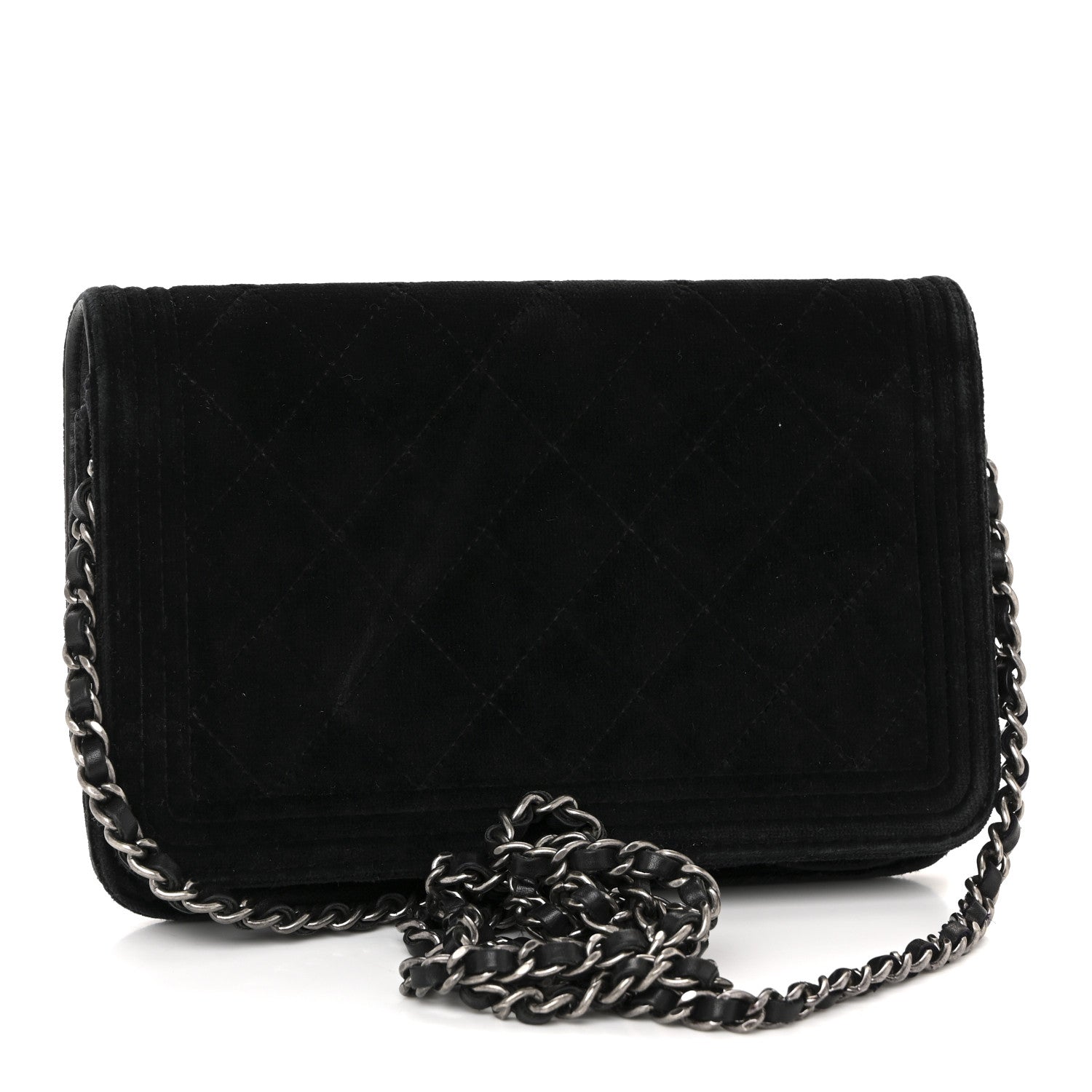 Velvet Quilted Boy Wallet On Chain WOC Black