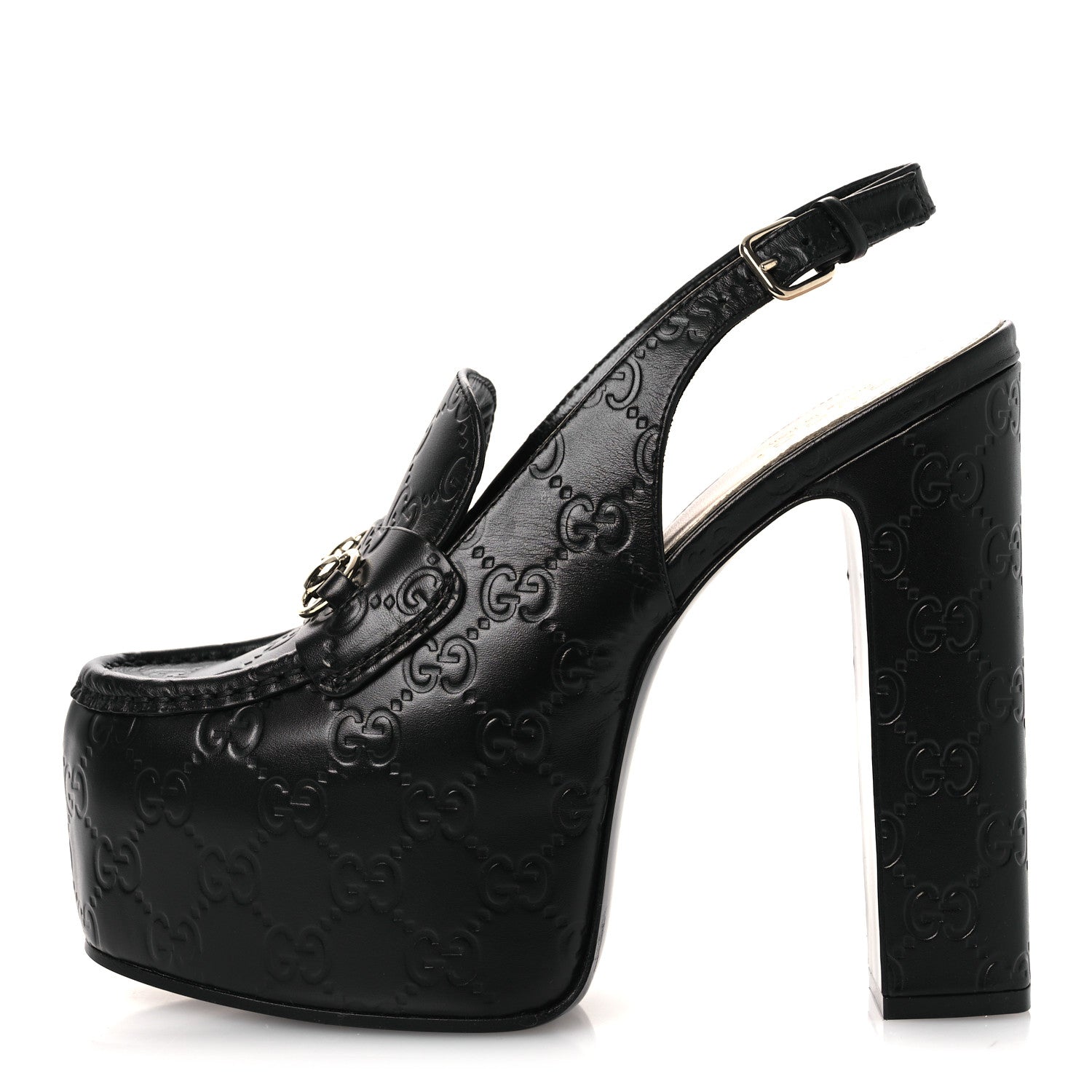 Guccissima Horsebit Platform 70/160mm Slingback Mules 38.5 Black