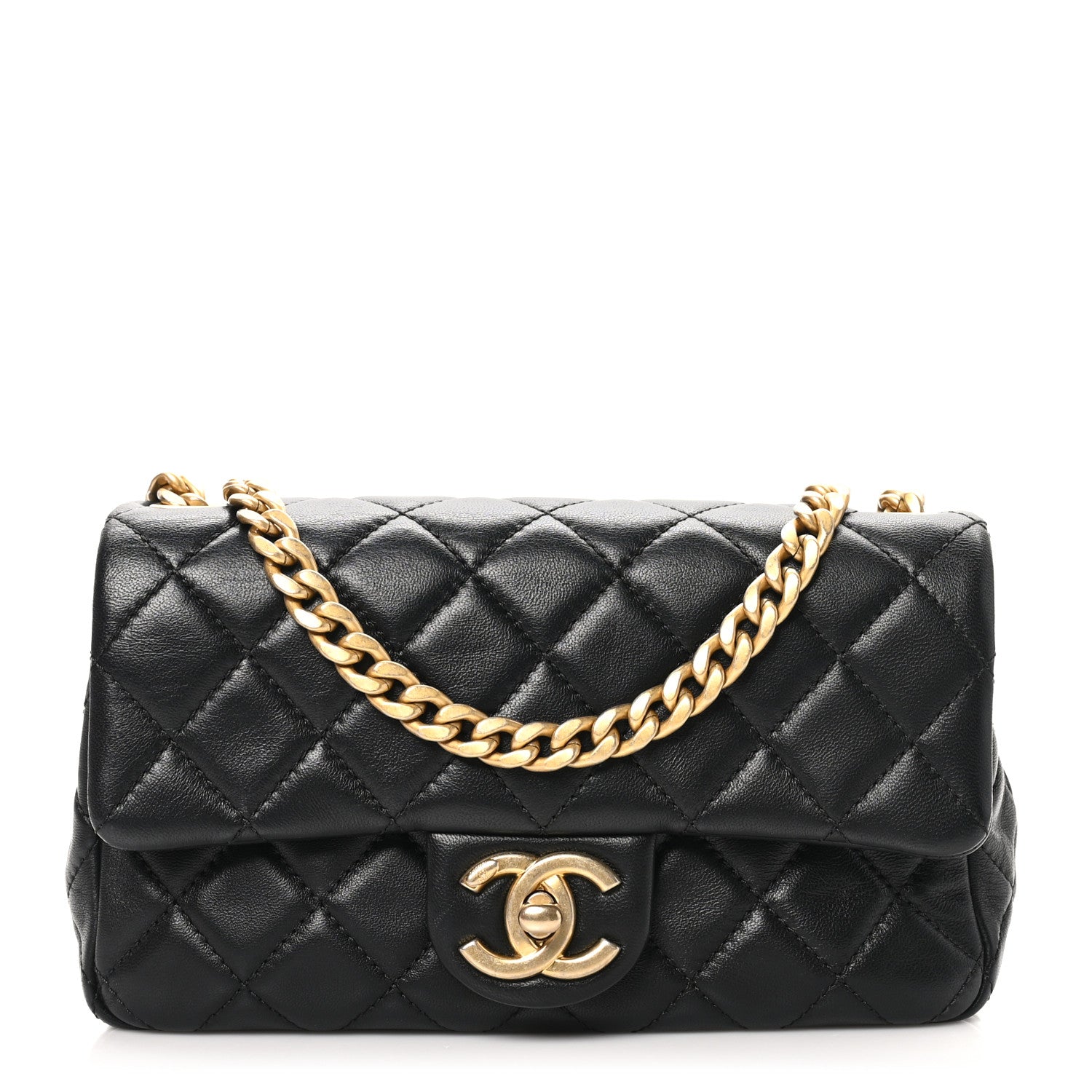Lambskin Resin Quilted Mini Rectangular Pearl Samba Flap Black