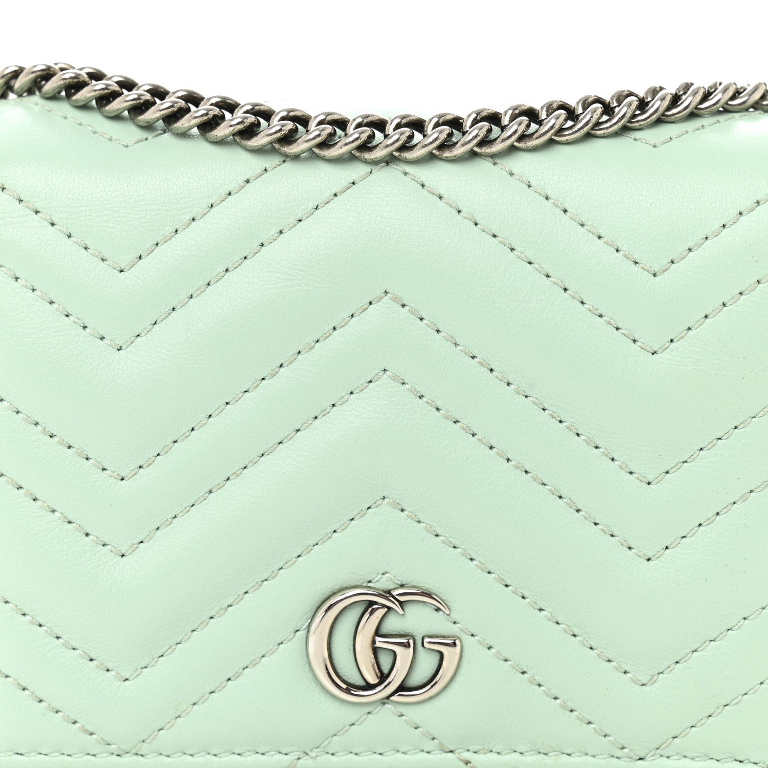 Calfskin Matelasse GG Marmont Mini Wallet On Chain Water Green