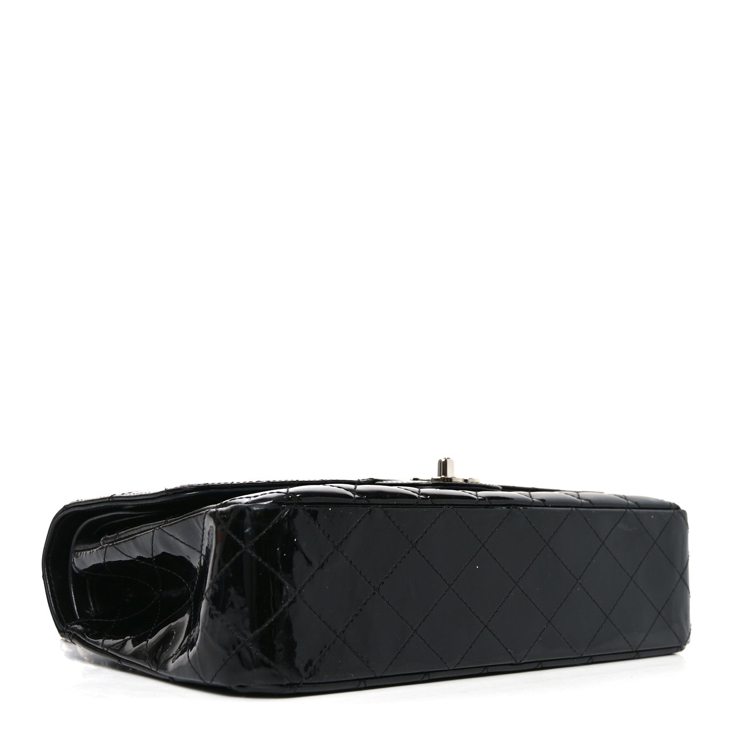 Patent Quilted Medium Double Flap Black