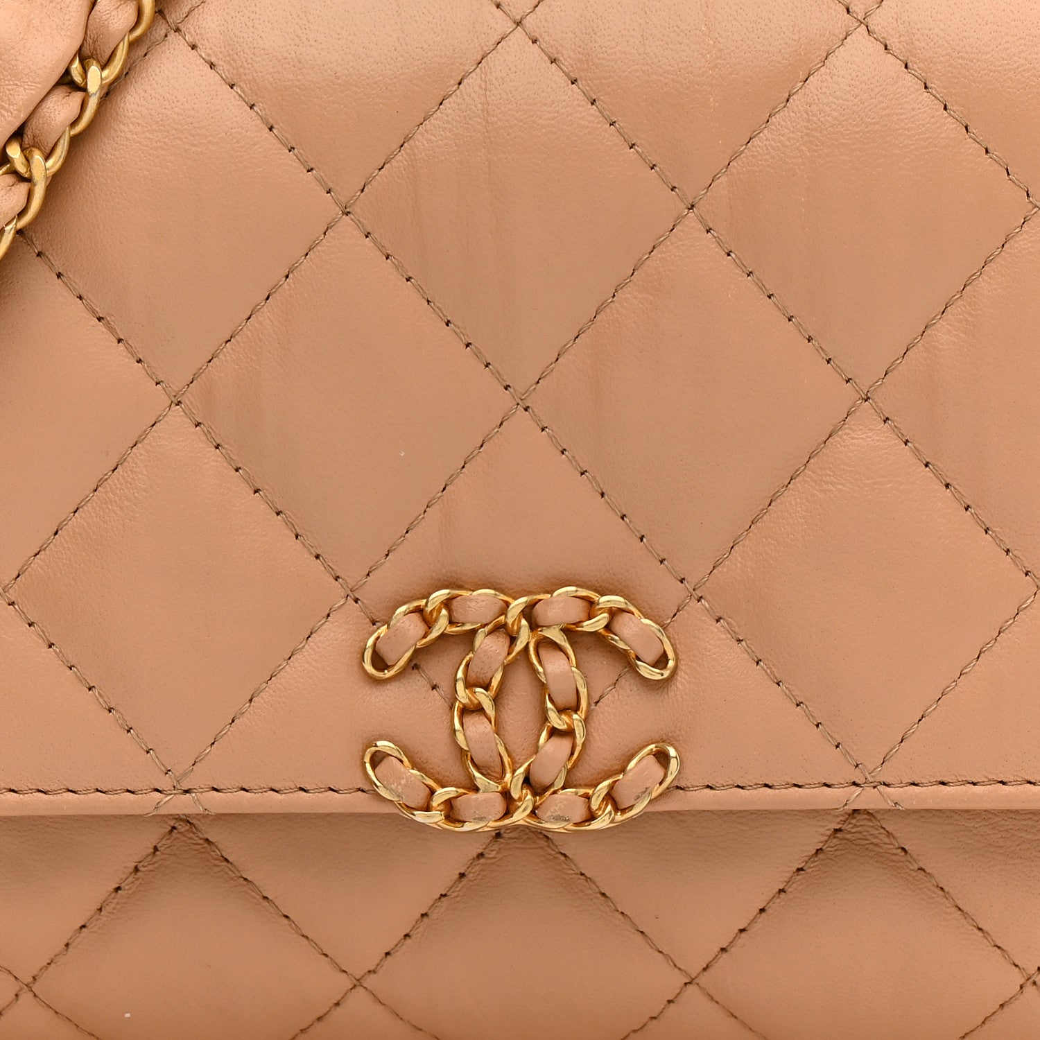 Crumpled Calfskin Quilted Coco First Flap Beige