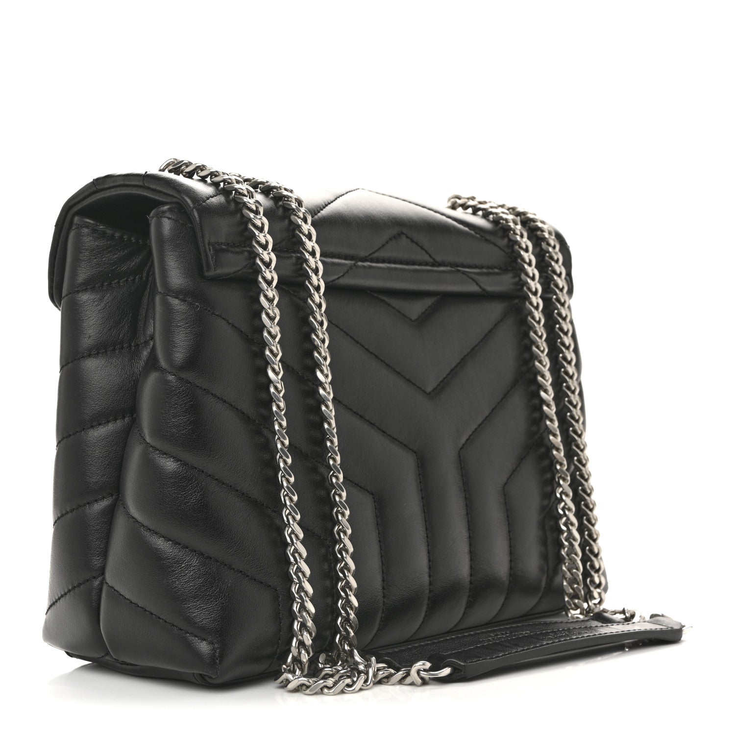 Calfskin Y Quilted Monogram Small Loulou Chain Satchel Black