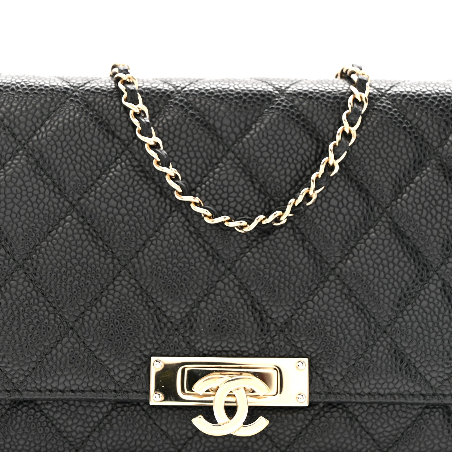 Caviar Quilted Golden Class Wallet On Chain WOC Black