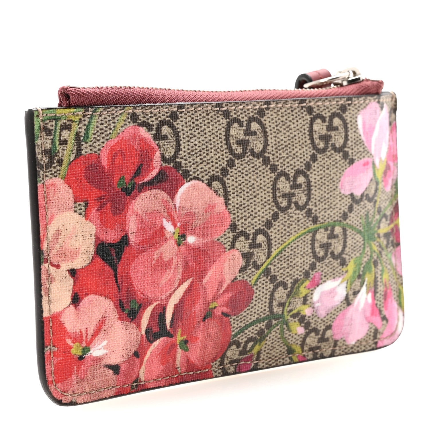 GG Supreme Monogram Blooms Key Ring Coin Case Beige Multicolor Dry Rose