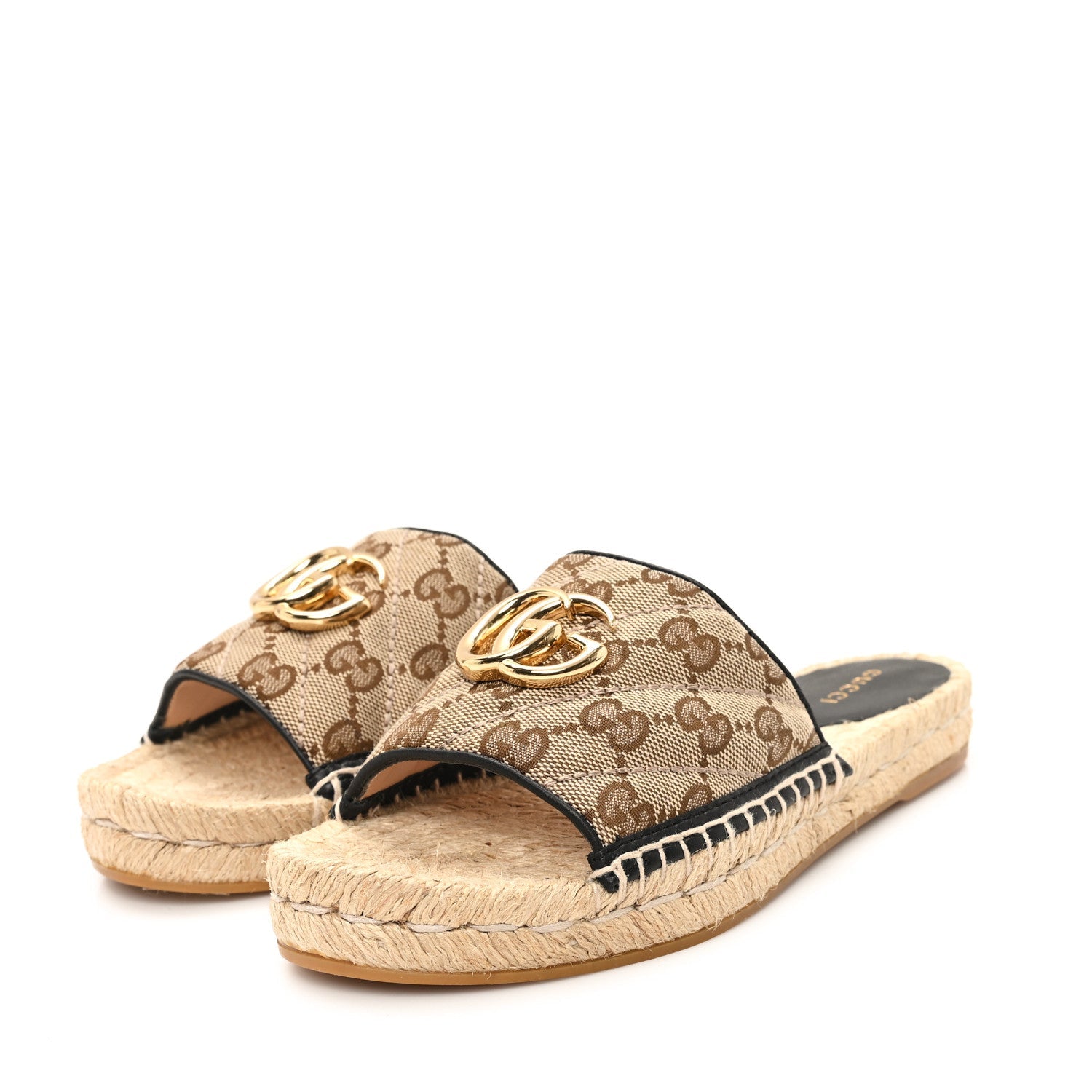 Monogram Matelasse GG Marmont Espadrille 20mm Slide Sandals 35 Beige Ebony Black