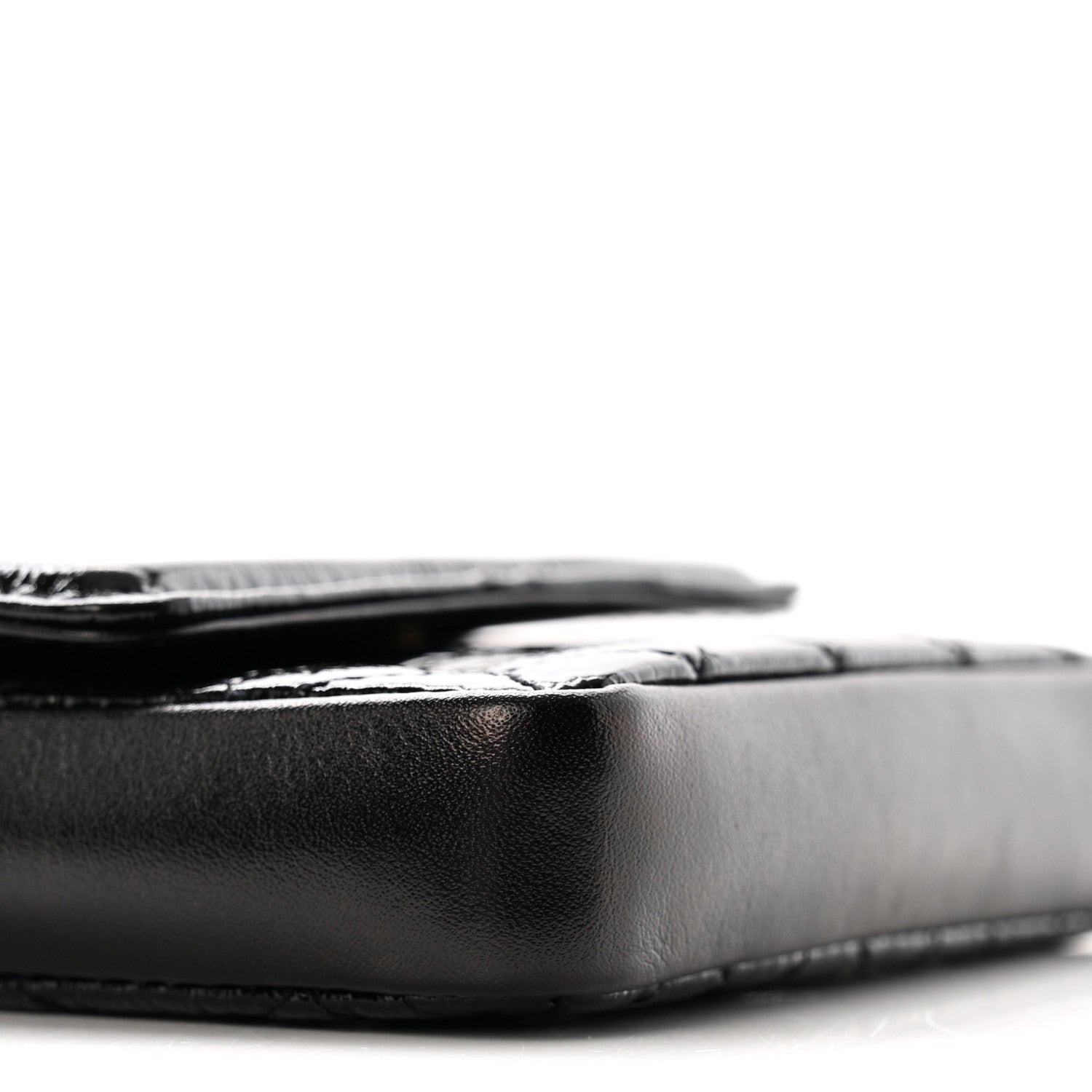 Shiny Aged Calfskin Quilted Waist Belt Bag Black