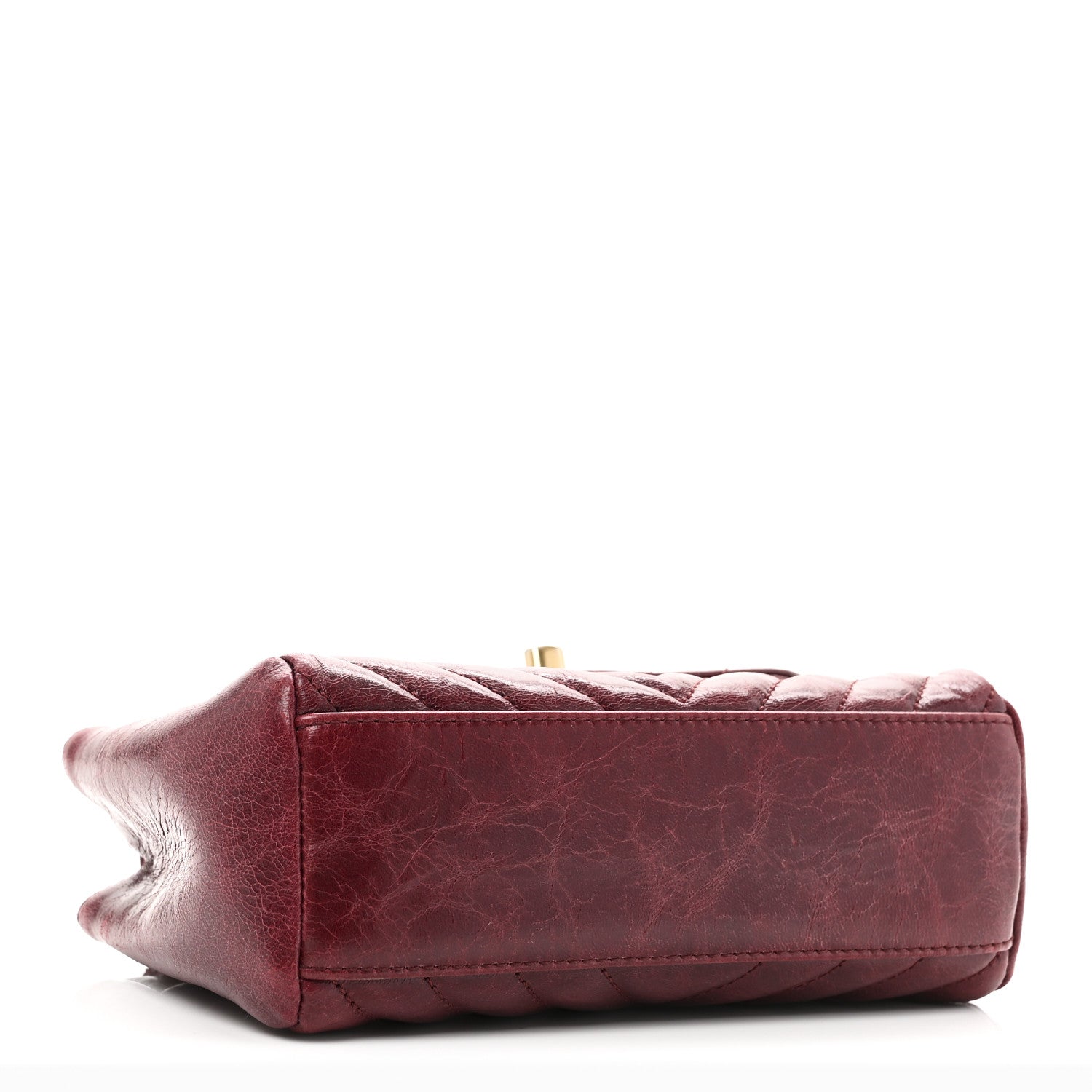 Glazed Calfskin Chevron Quilted Small Hampton Flap Burgundy