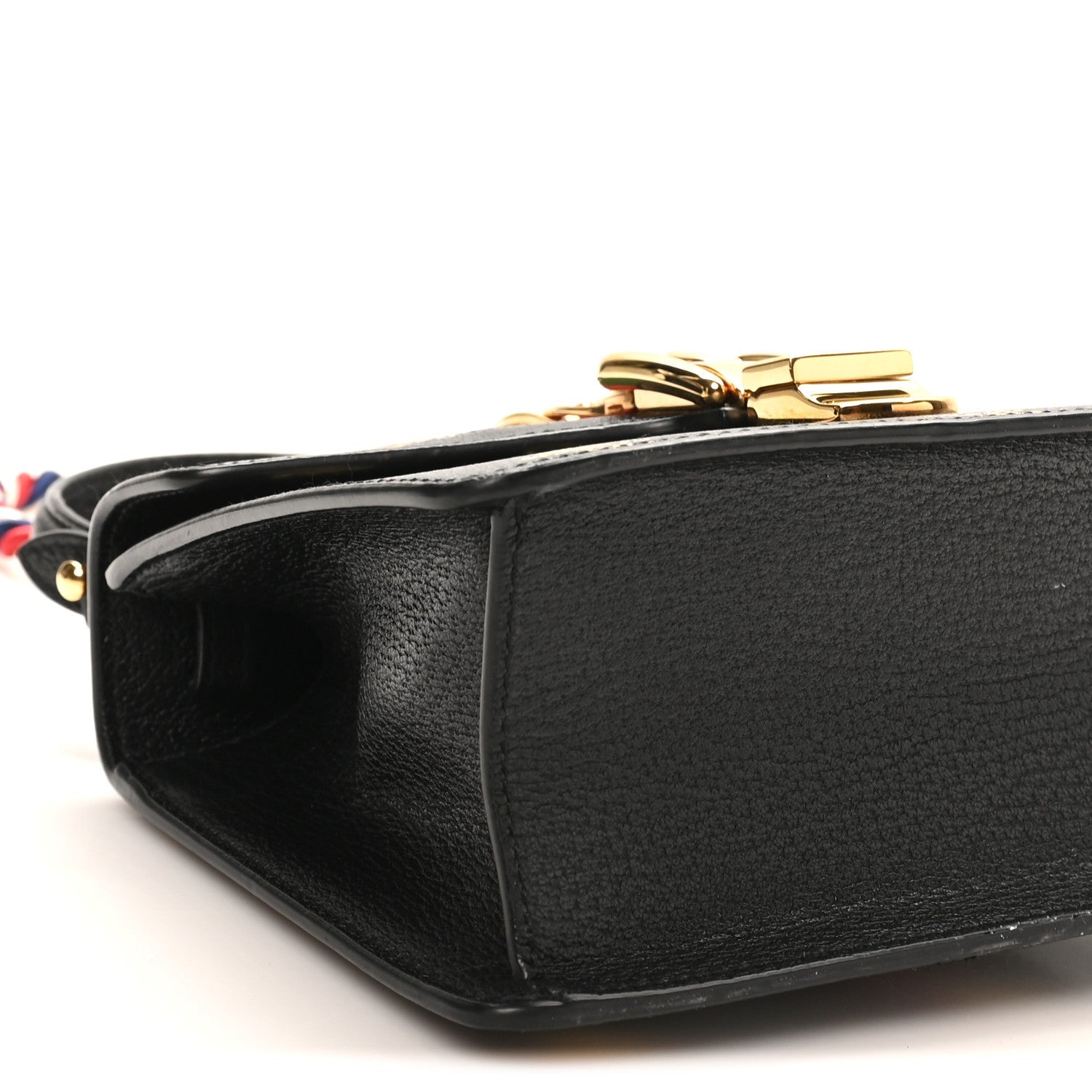 Textured Calfskin Bee Star Print Mini Sylvie Top Handle Bag Black