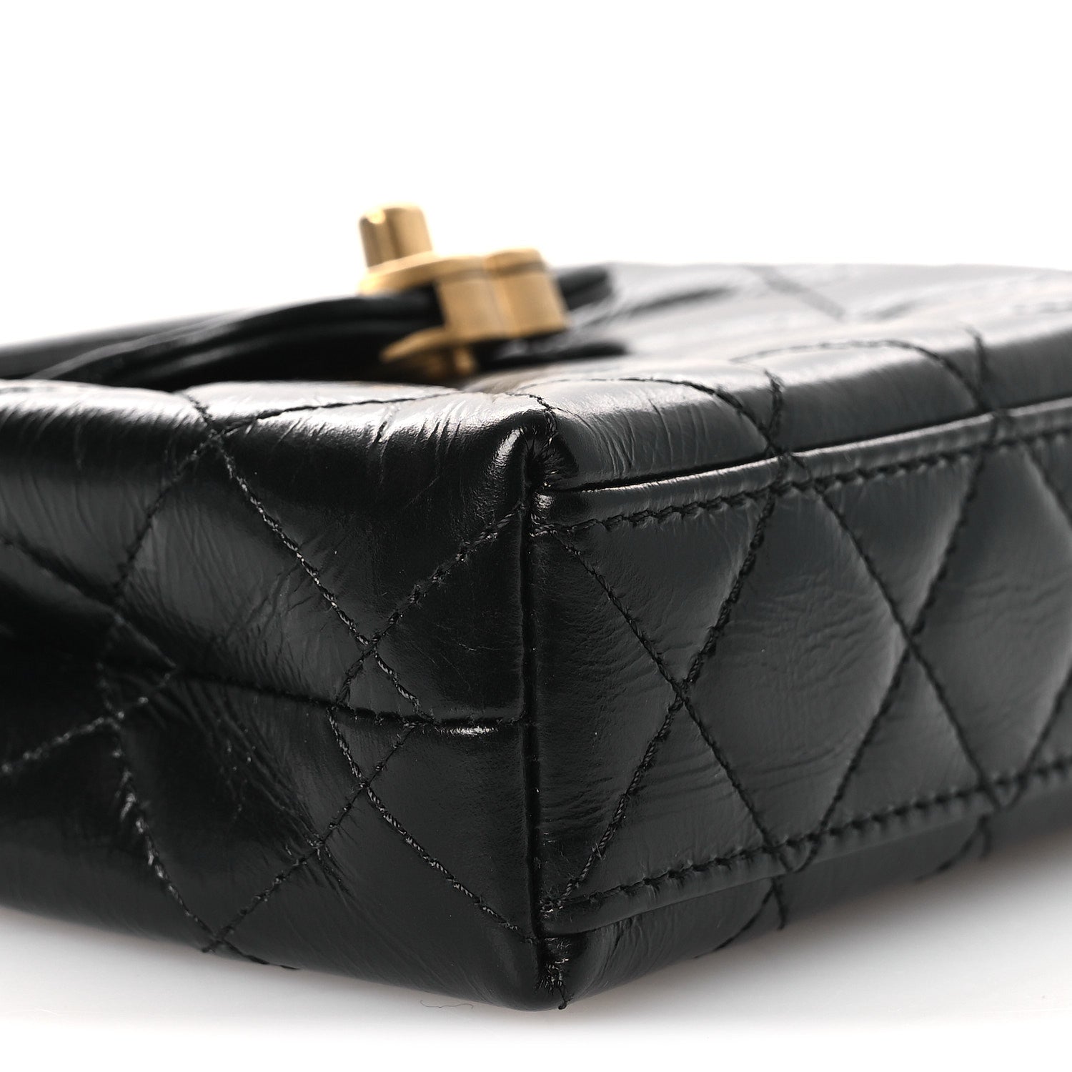 Shiny Aged Calfskin Quilted Mini Nano Kelly Shopper Black