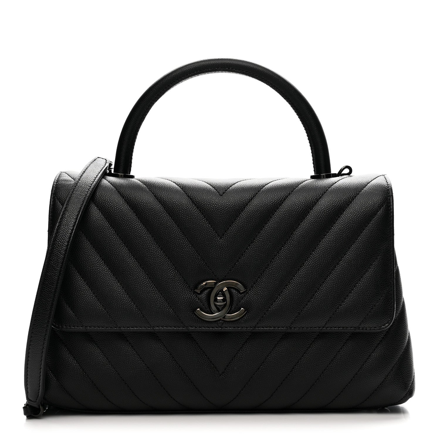Caviar Chevron Quilted Small Coco Handle Flap So Black